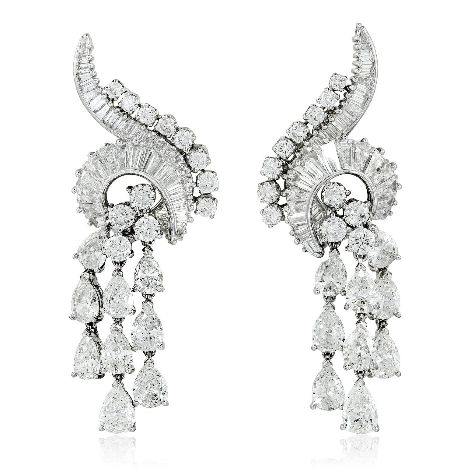 HARRY WINSTON Platinum Pear, Baguette and Round Diamond Ear Clips