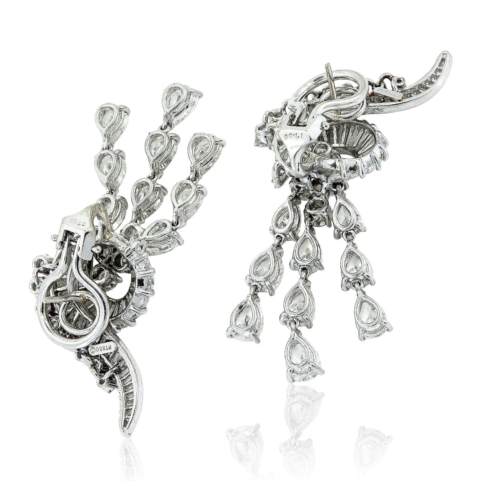 HARRY WINSTON Platinum Pear, Baguette and Round Diamond Ear Clips