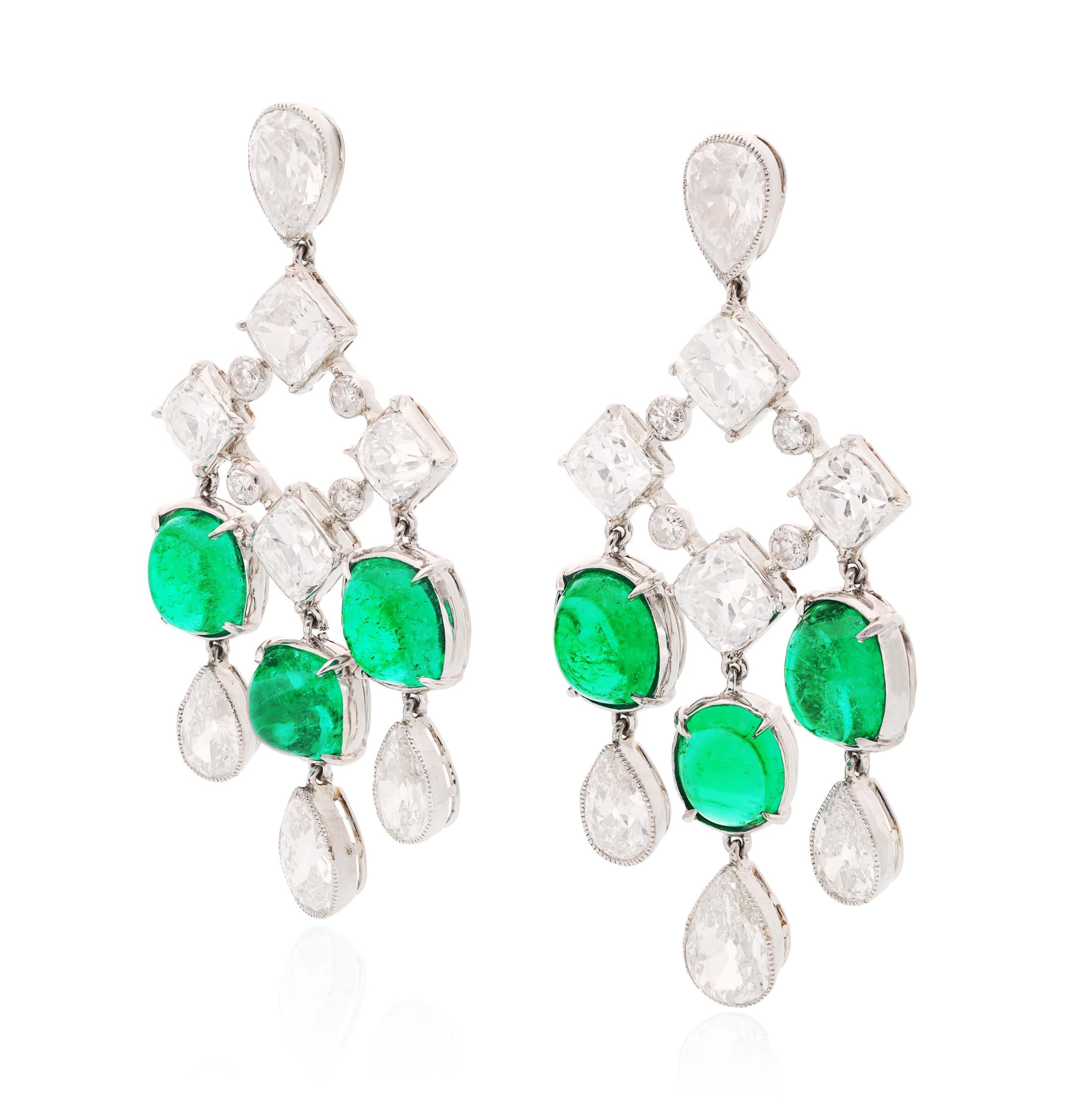 PLATINUM DIAMOND & COLUMBIAN EMERALD EAR CLIPS