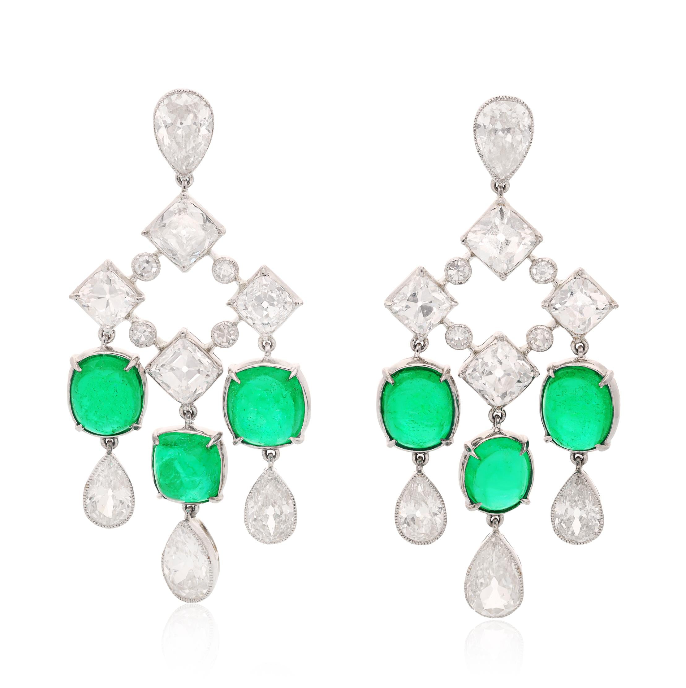 PLATINUM DIAMOND & COLUMBIAN EMERALD EAR CLIPS