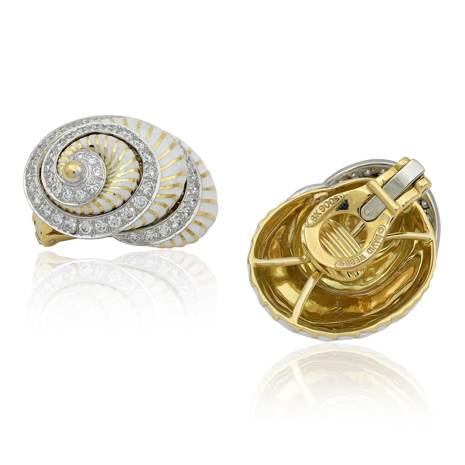 DAVID WEBB Shell Earrings, White Enamel, Diamonds