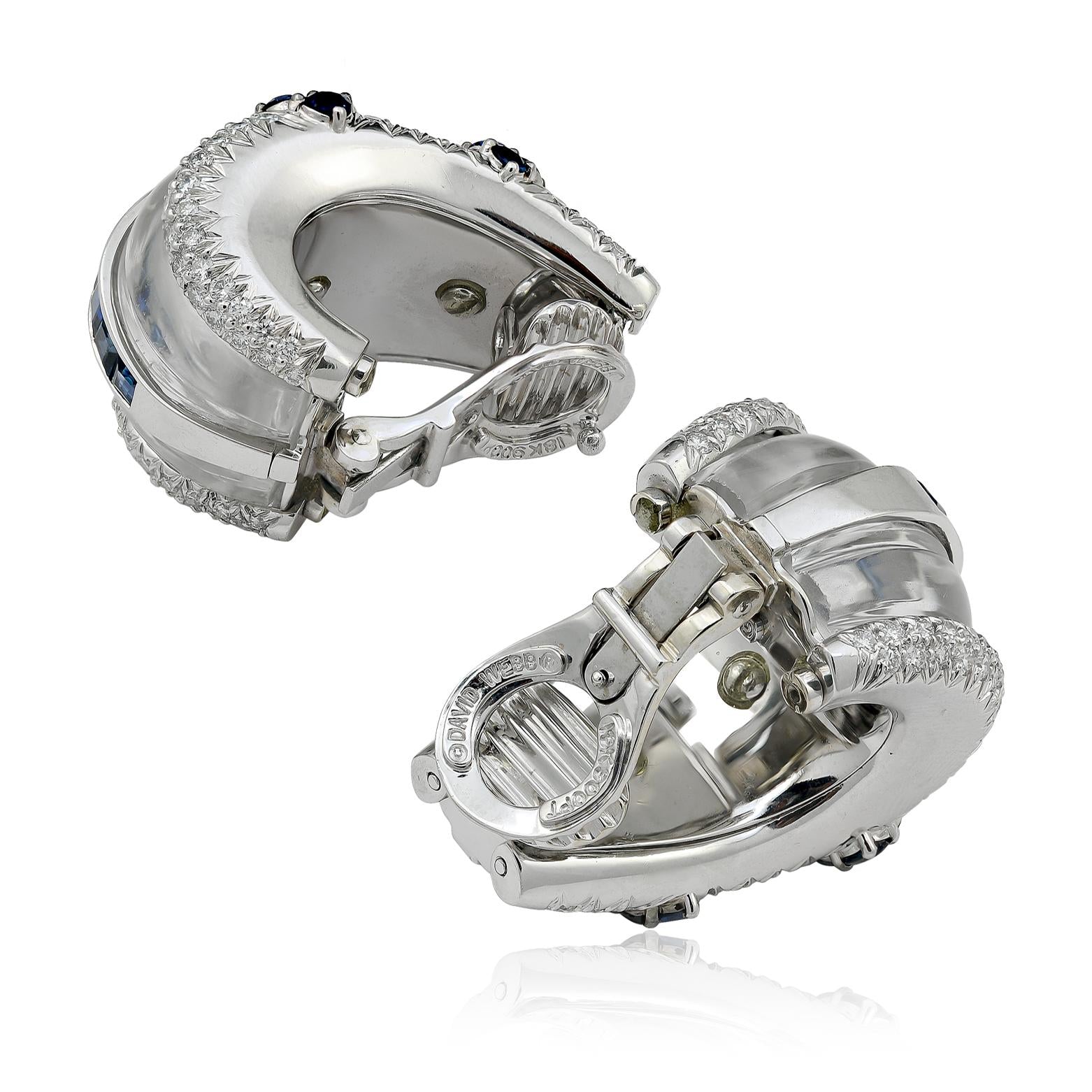 DAVID WEBB Carved Rock Crystal, Sapphire and Diamond Ear Clips