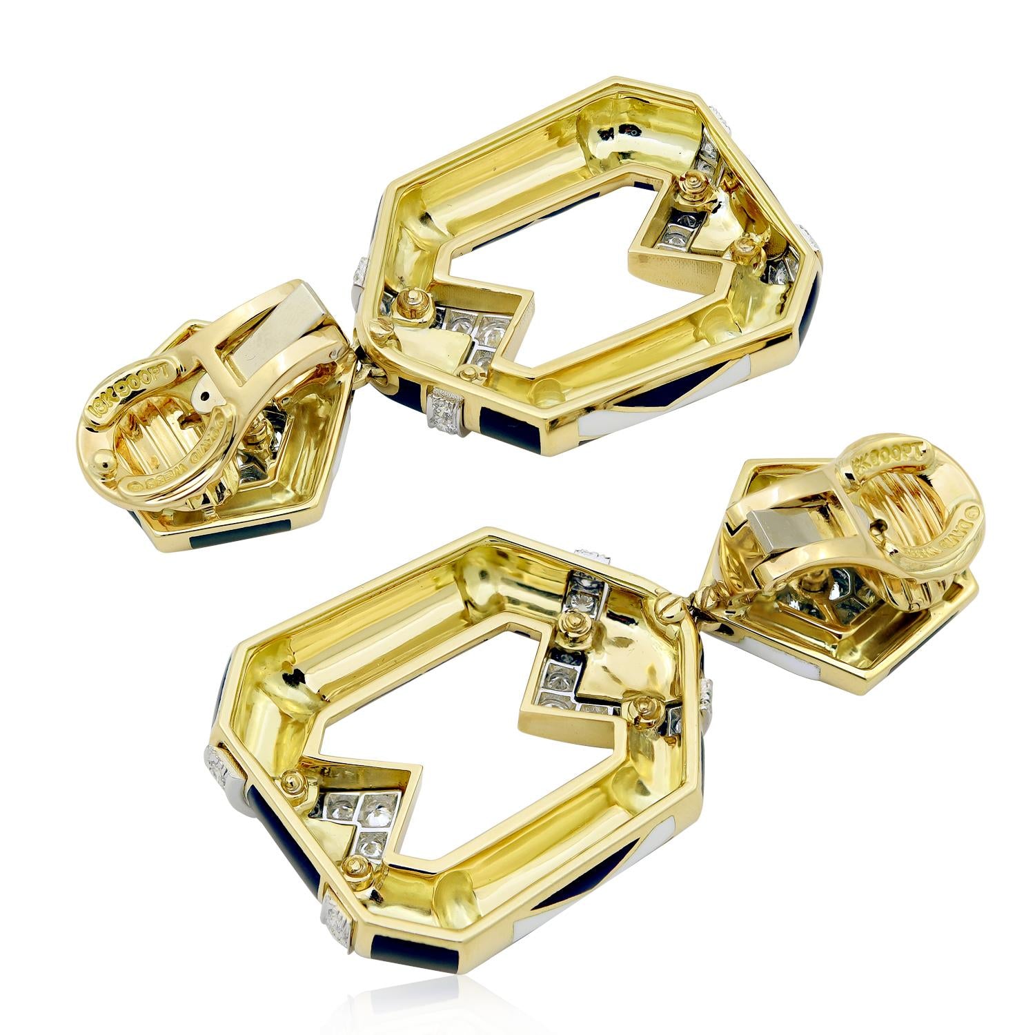 DAVID WEBB Enamel and Diamond Chevron Pentagon Earrings