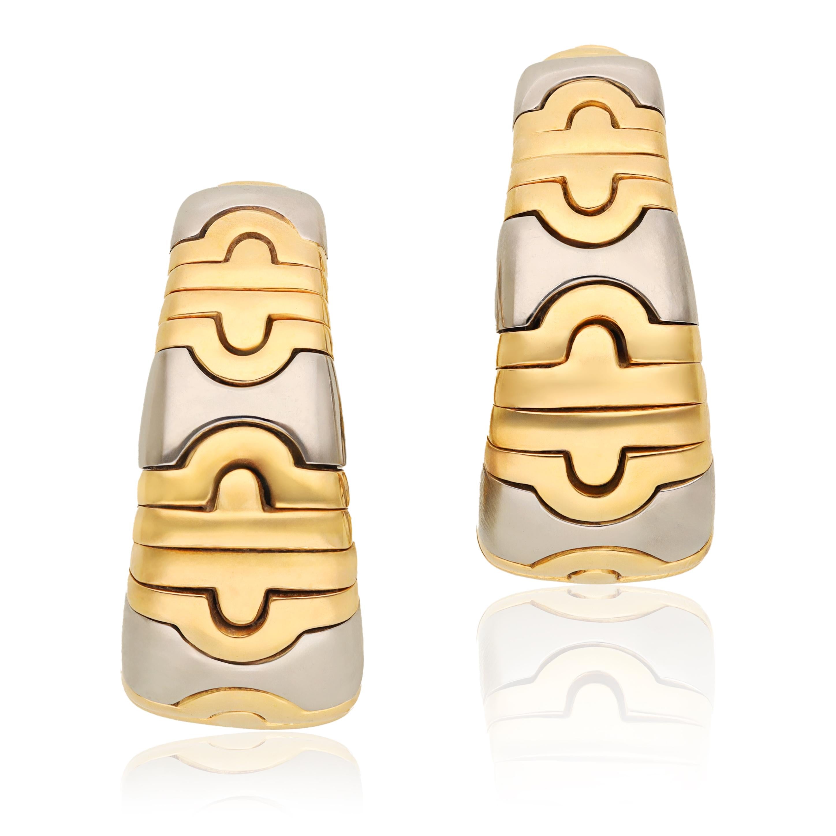 BULGARI  18K Yellow Gold and Stainless Steel "Parentesi" Ear Clips