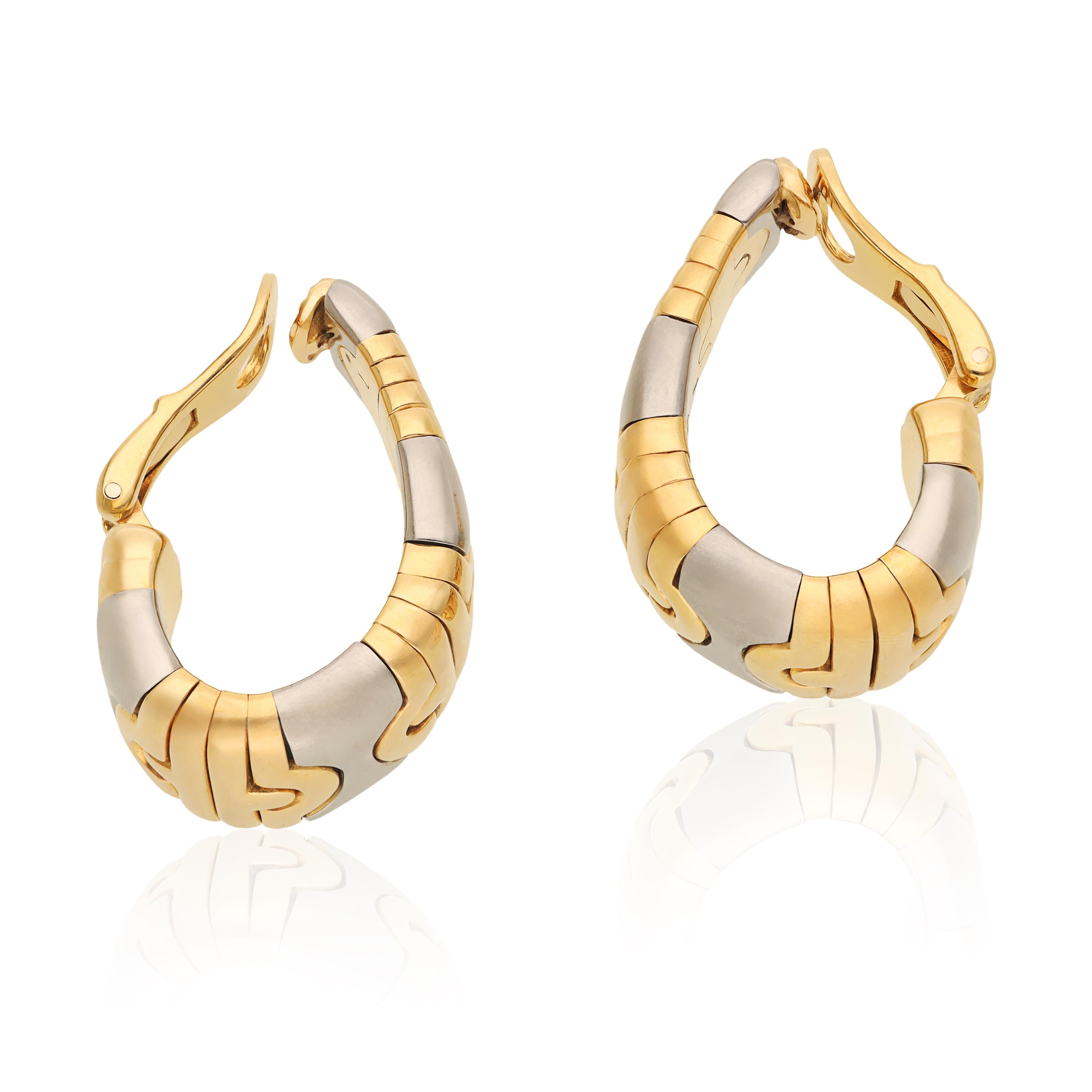 BULGARI  18K Yellow Gold and Stainless Steel "Parentesi" Ear Clips
