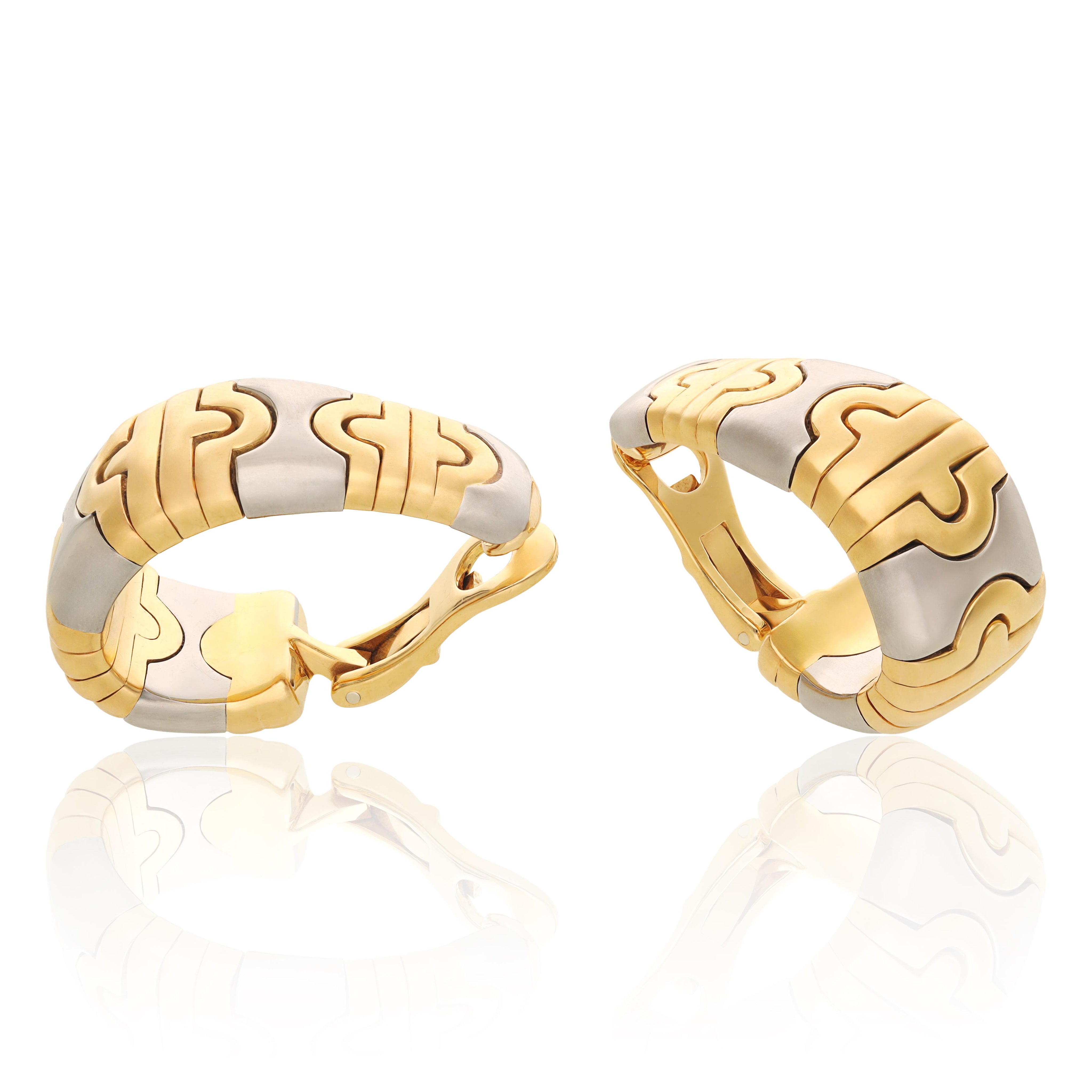 BULGARI  18K Yellow Gold and Stainless Steel "Parentesi" Ear Clips