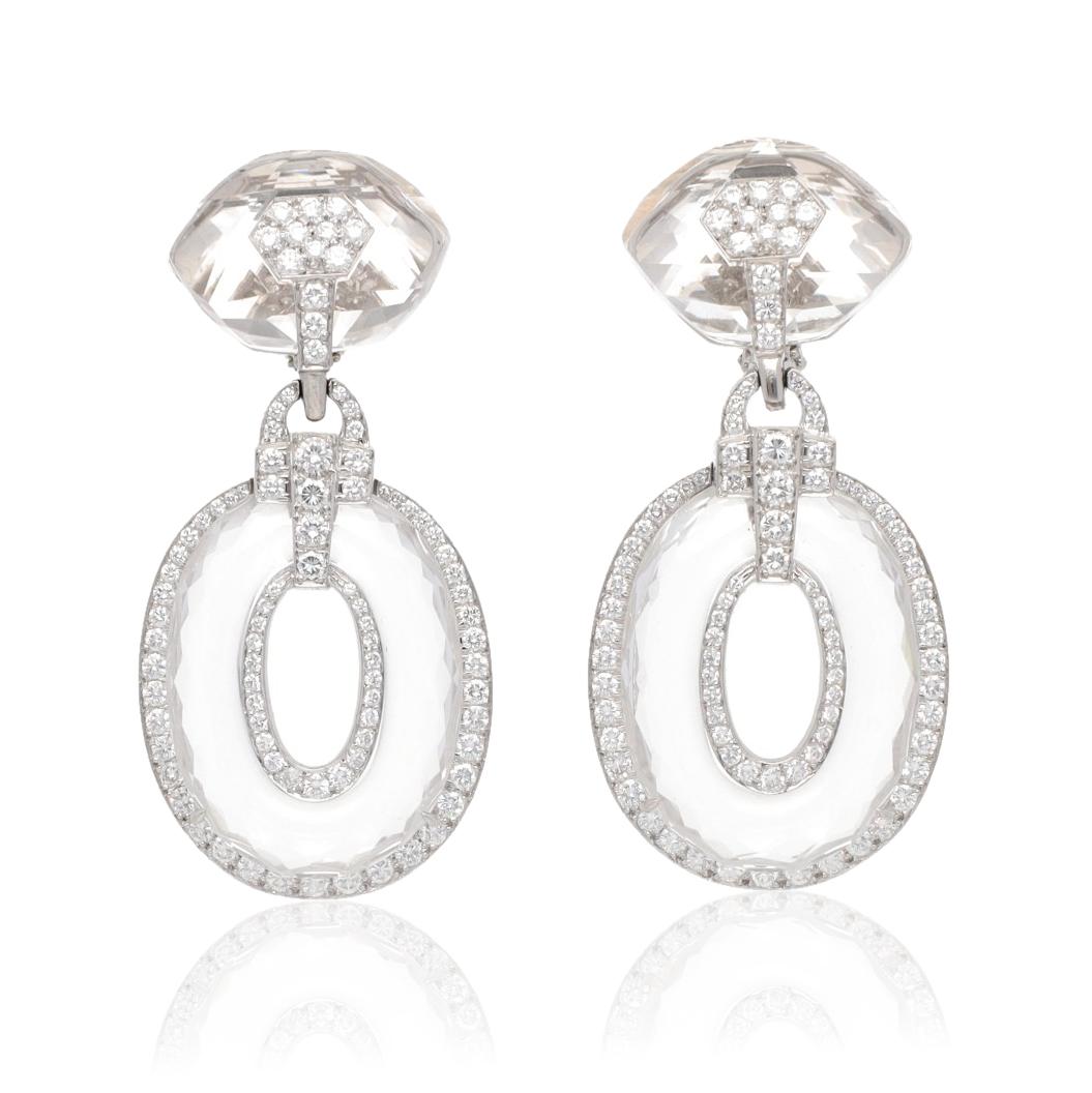DAVID WEBB Rock Crystal and Diamond Earrings