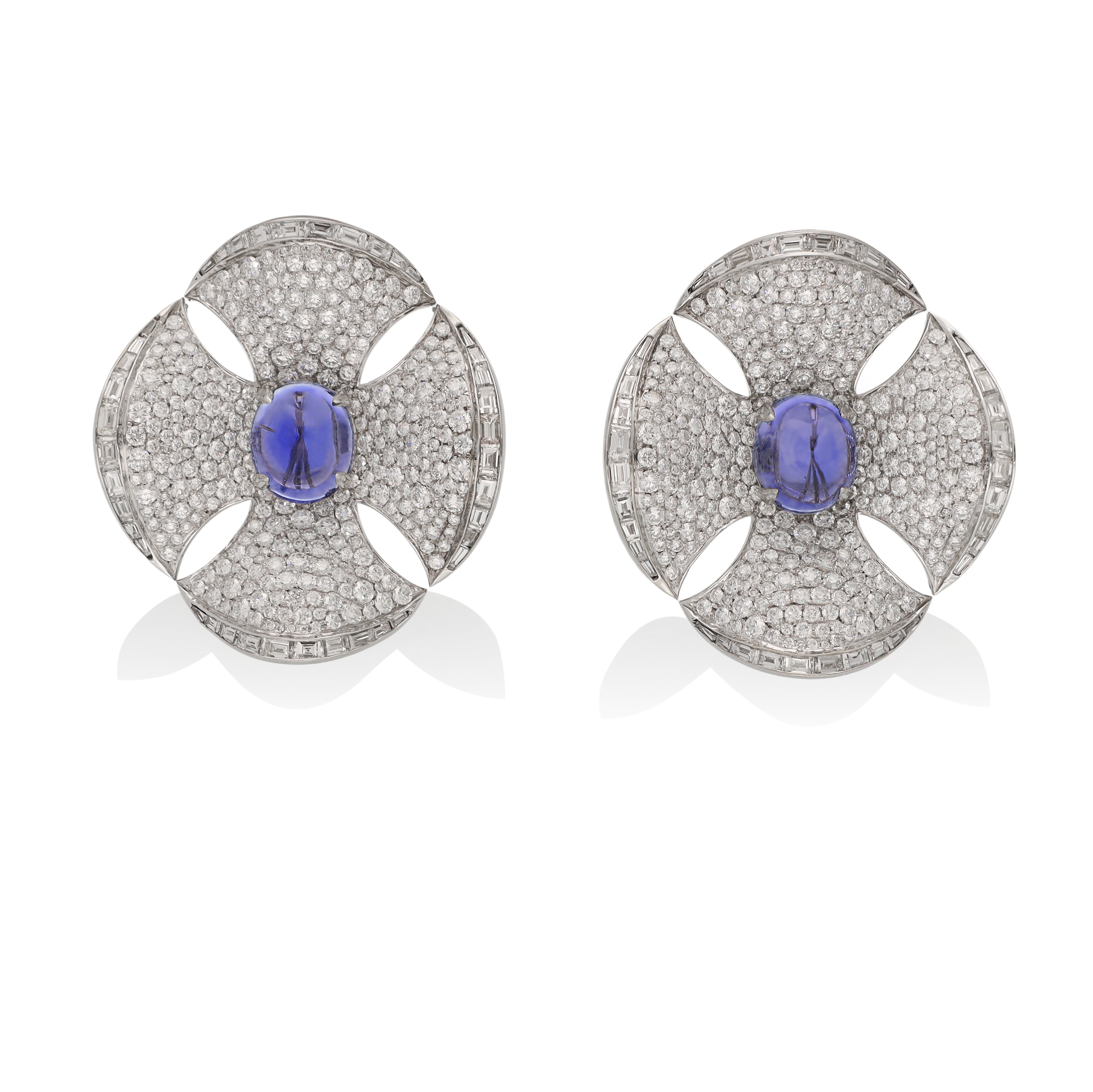 BULGARI Maltese Flower Cabochon Sapphire Ear Clips