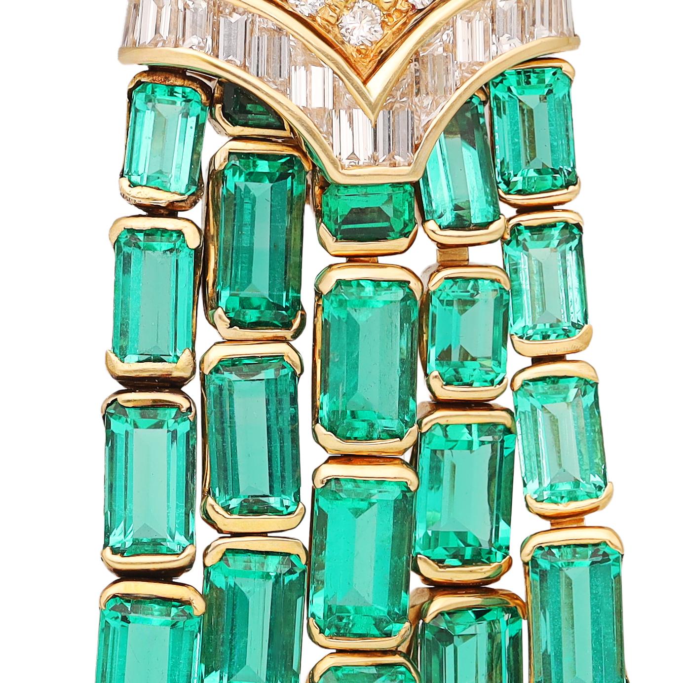 BVLGARI 18K Yellow Gold, No-Oil Emerald and Diamond Ear Clips