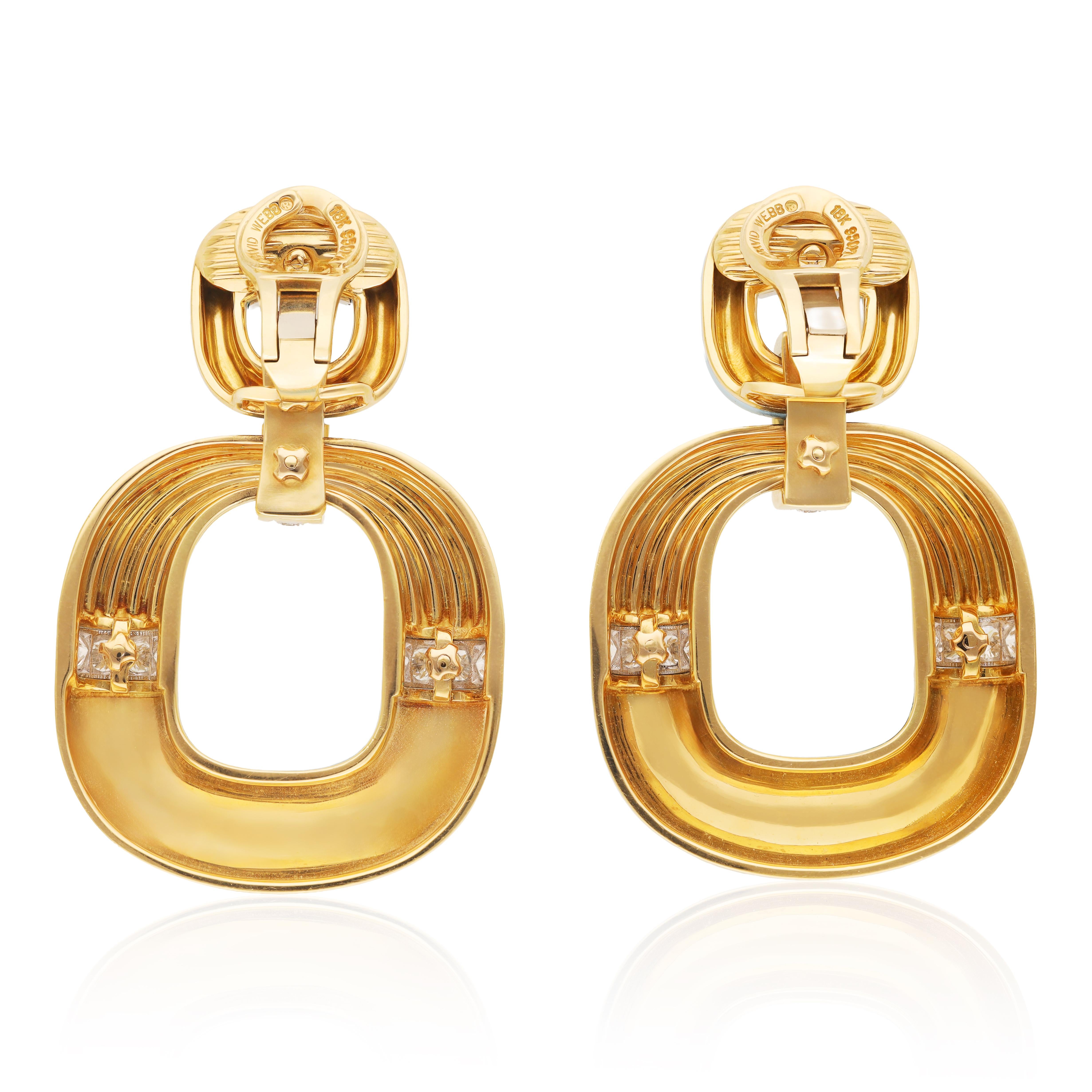 DAVID WEBB Radiator Hoop Earrings, Diamonds and Light Blue Enamel