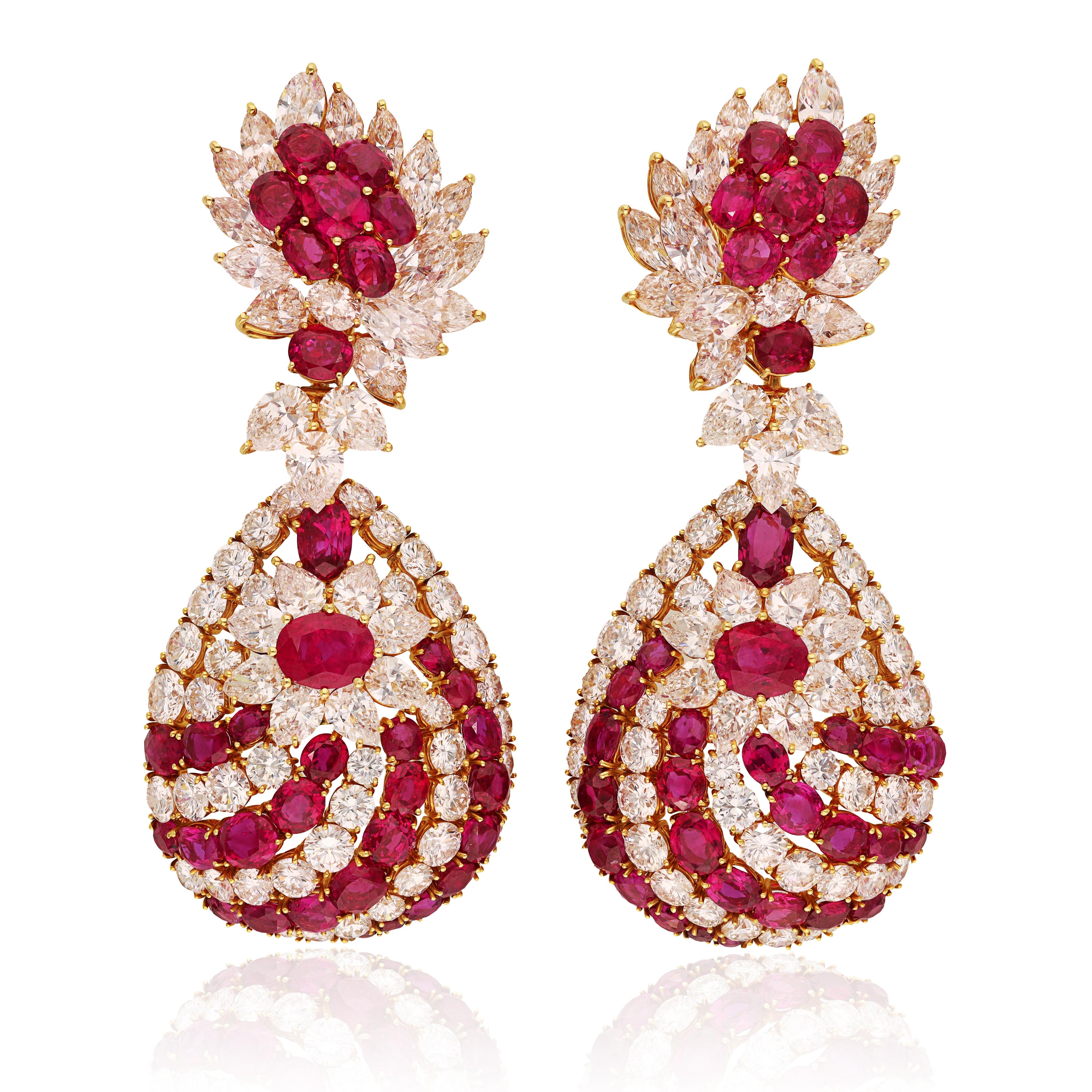 Ruby and Diamond Ear Clips