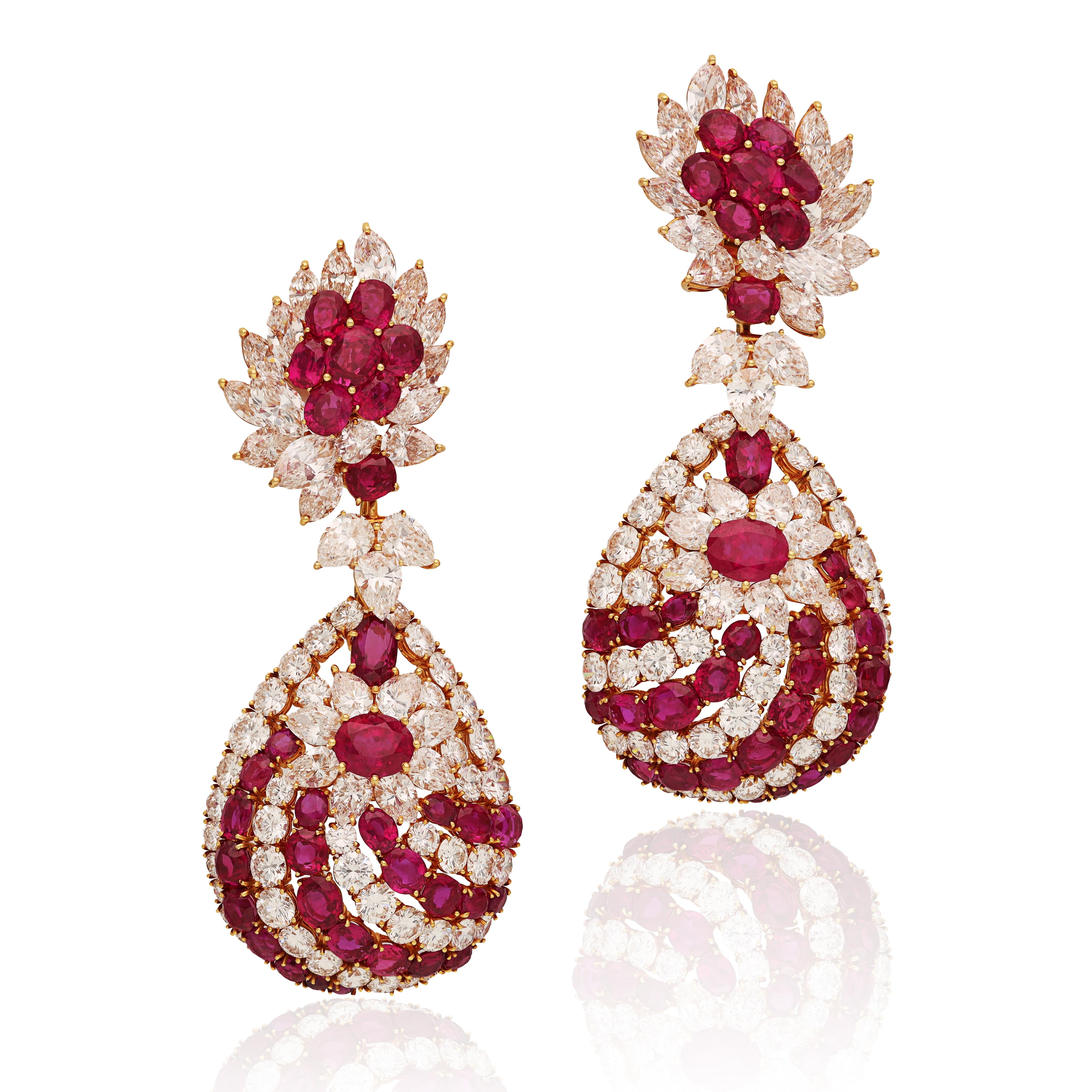 Ruby and Diamond Ear Clips