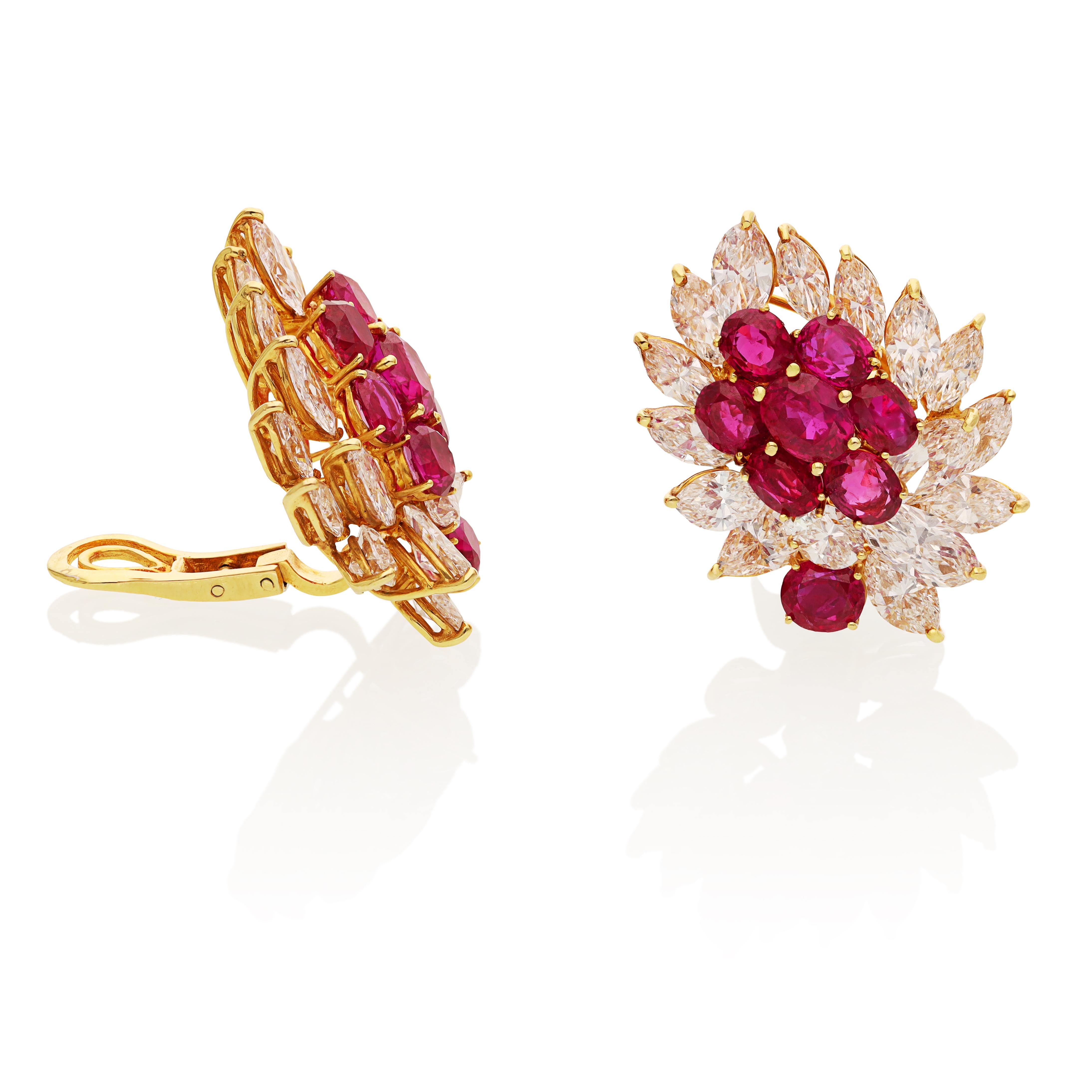 Ruby and Diamond Ear Clips