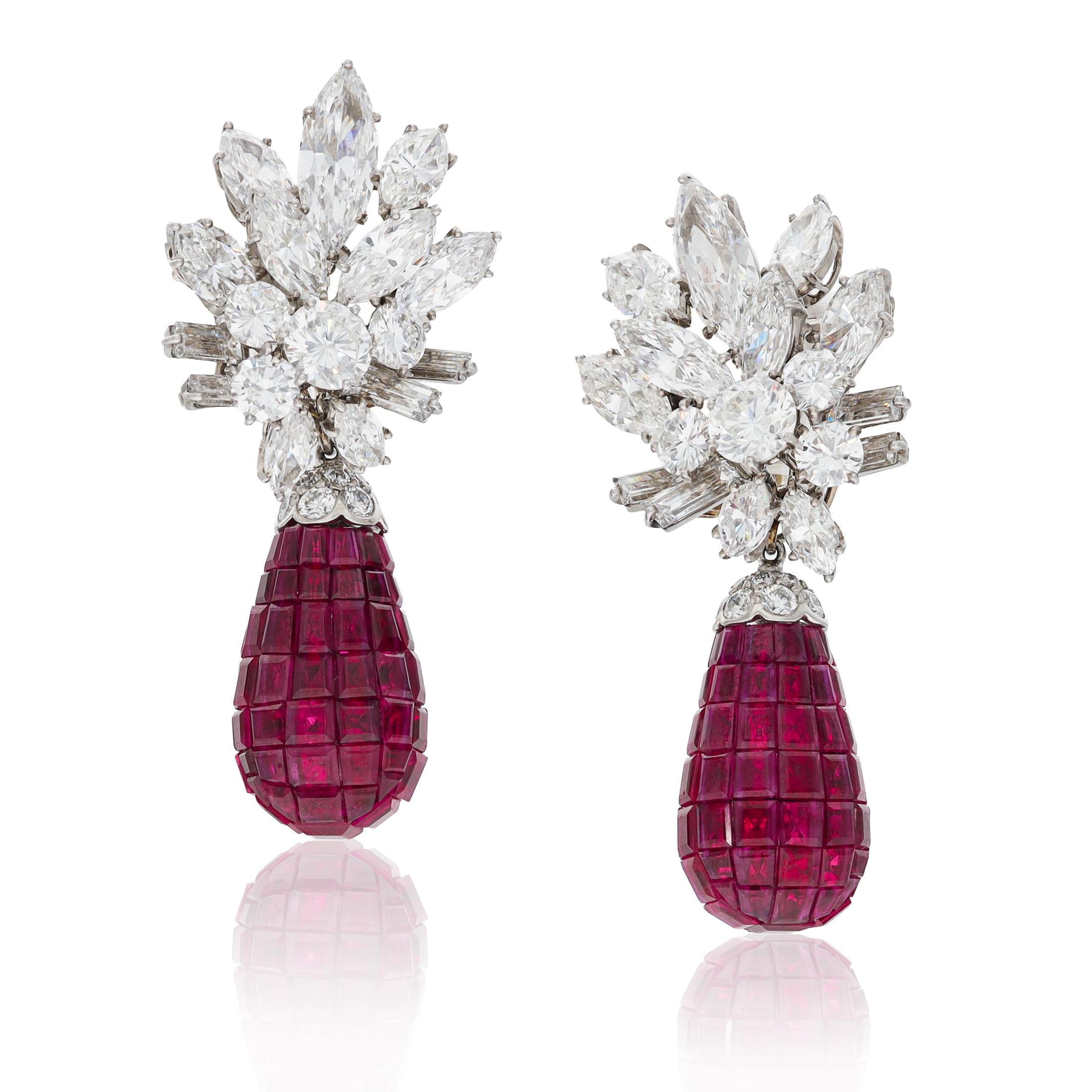 VAN CLEEF & ARPELS Mystery Set Ruby and Diamond Detachable Ear Clips