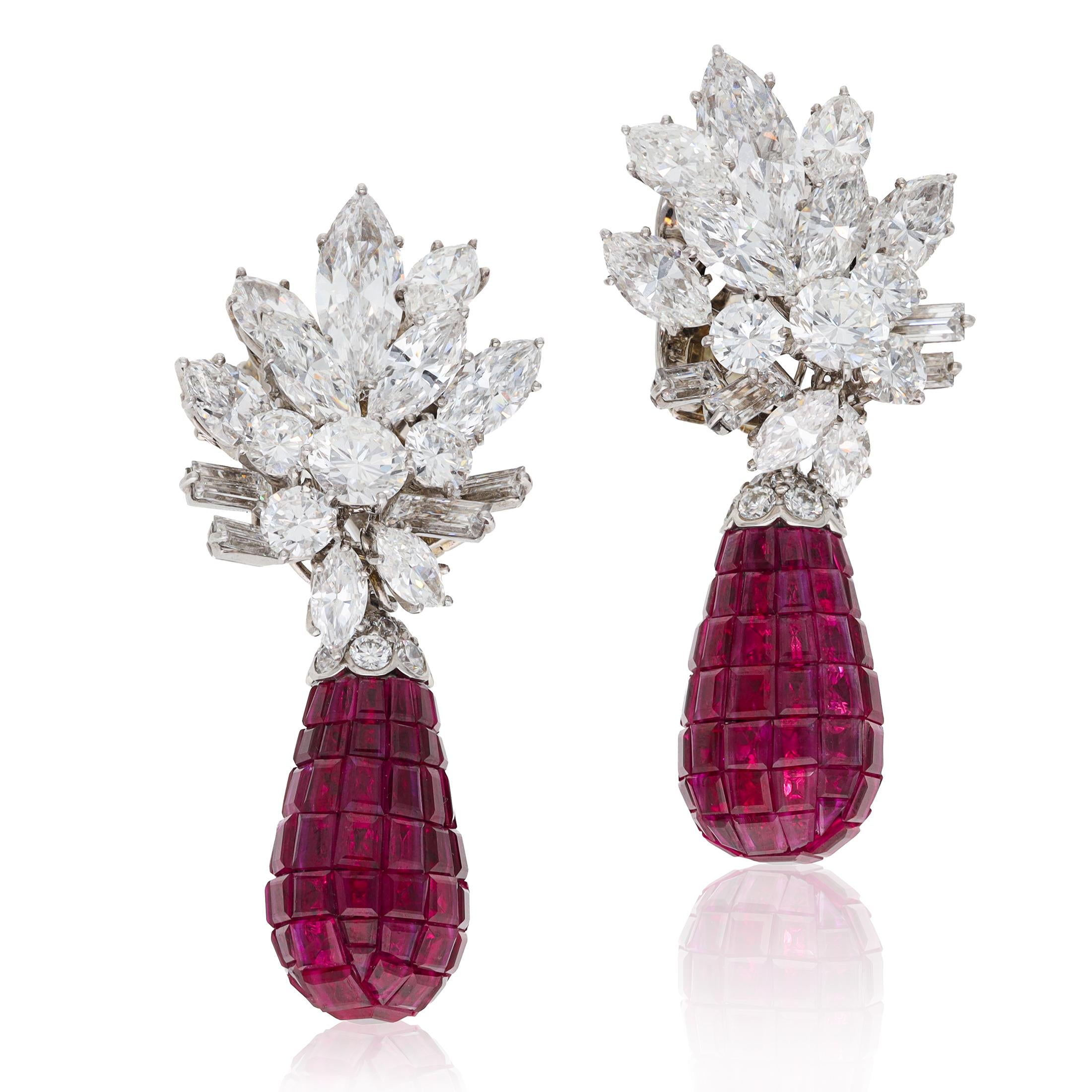 VAN CLEEF & ARPELS Mystery Set Ruby and Diamond Detachable Ear Clips