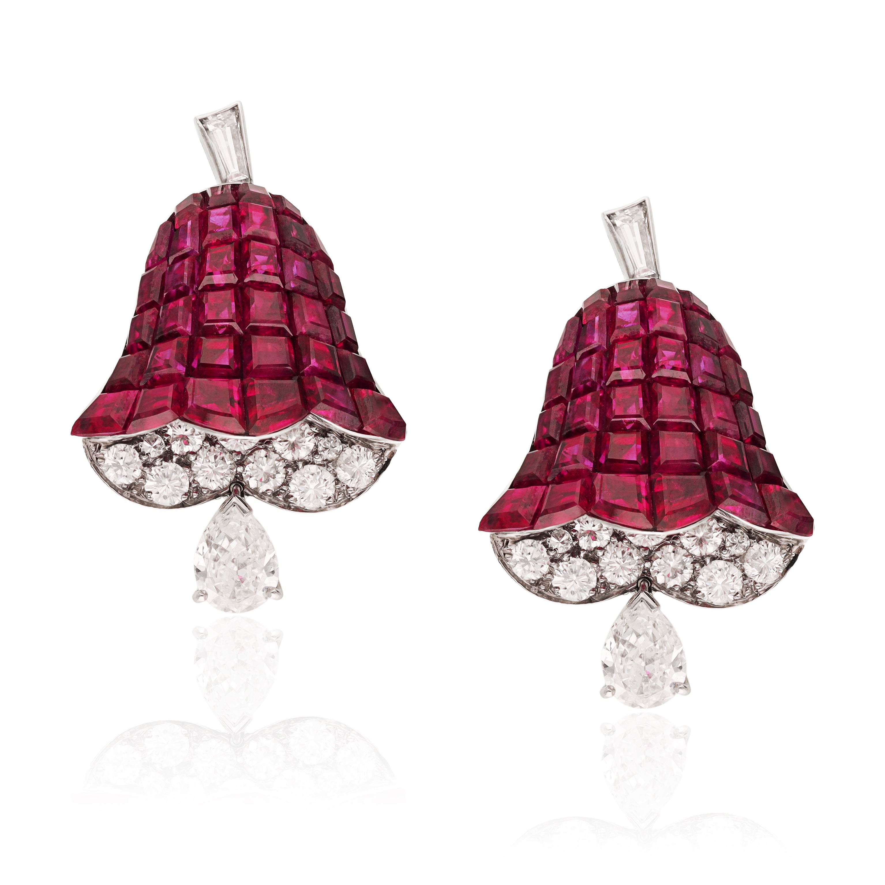 VAN CLEEF & ARPELS Pair of Mystery-Set Ruby and Diamond Ear Clips, France