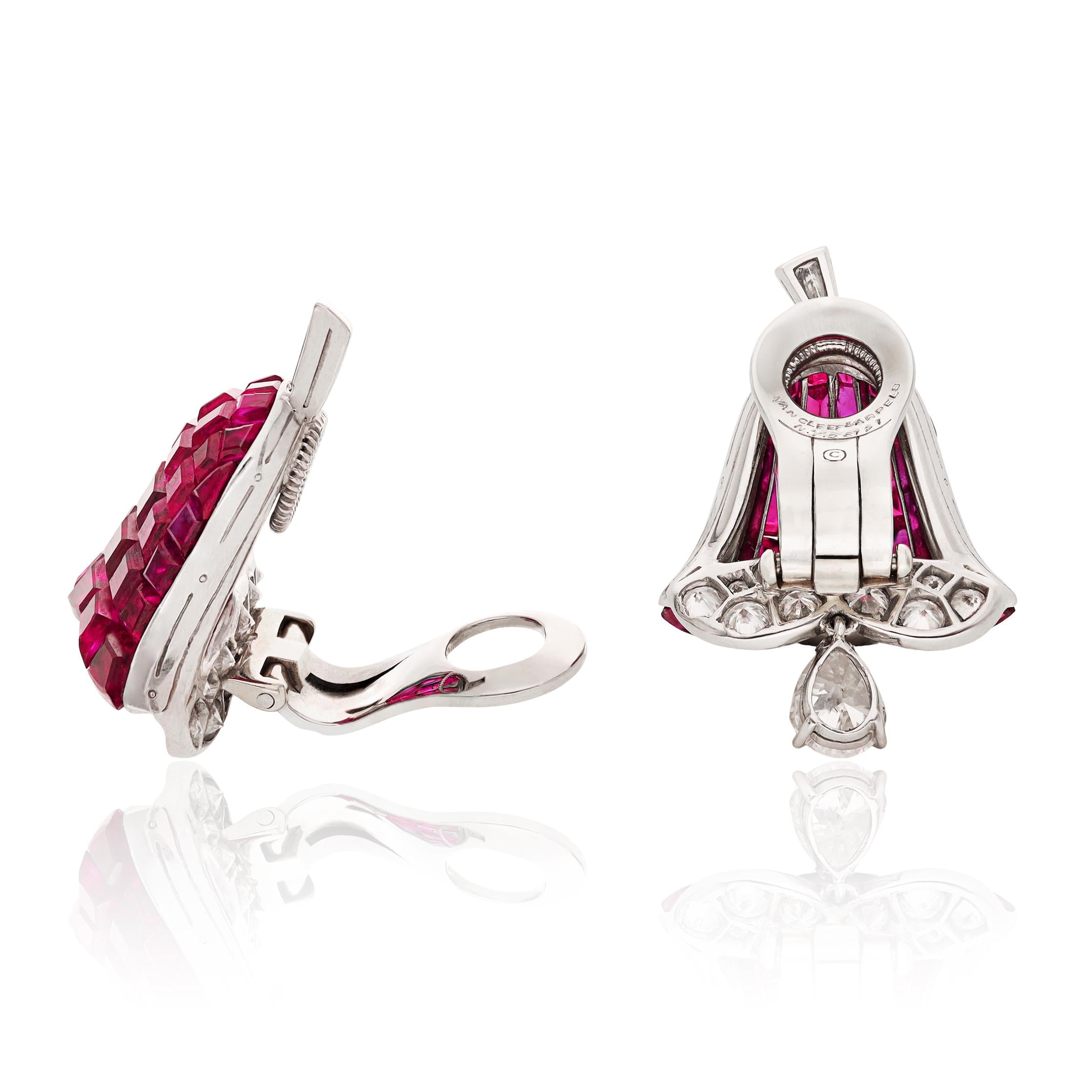 VAN CLEEF & ARPELS Pair of Mystery-Set Ruby and Diamond Ear Clips, France