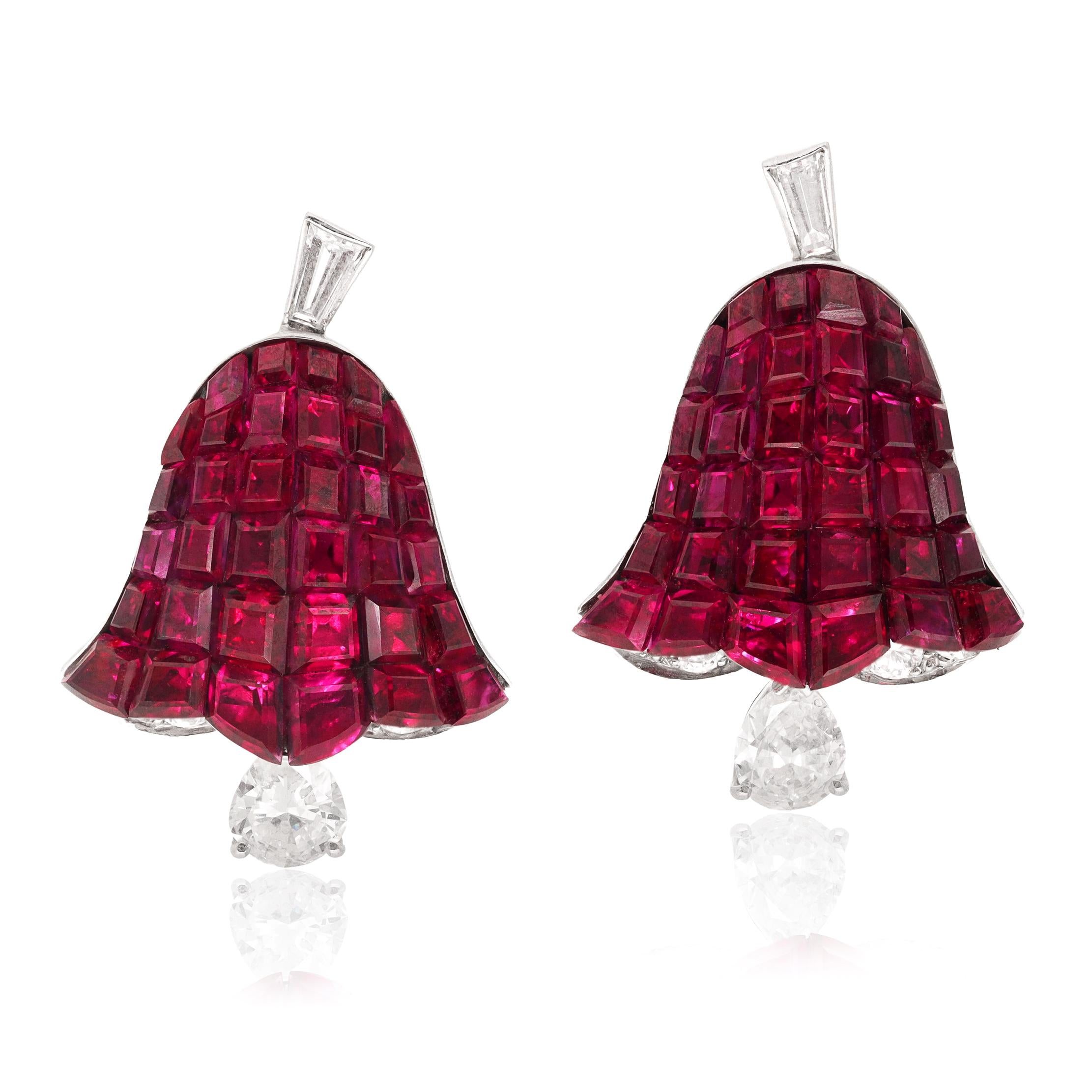 VAN CLEEF & ARPELS Pair of Mystery-Set Ruby and Diamond Ear Clips, France