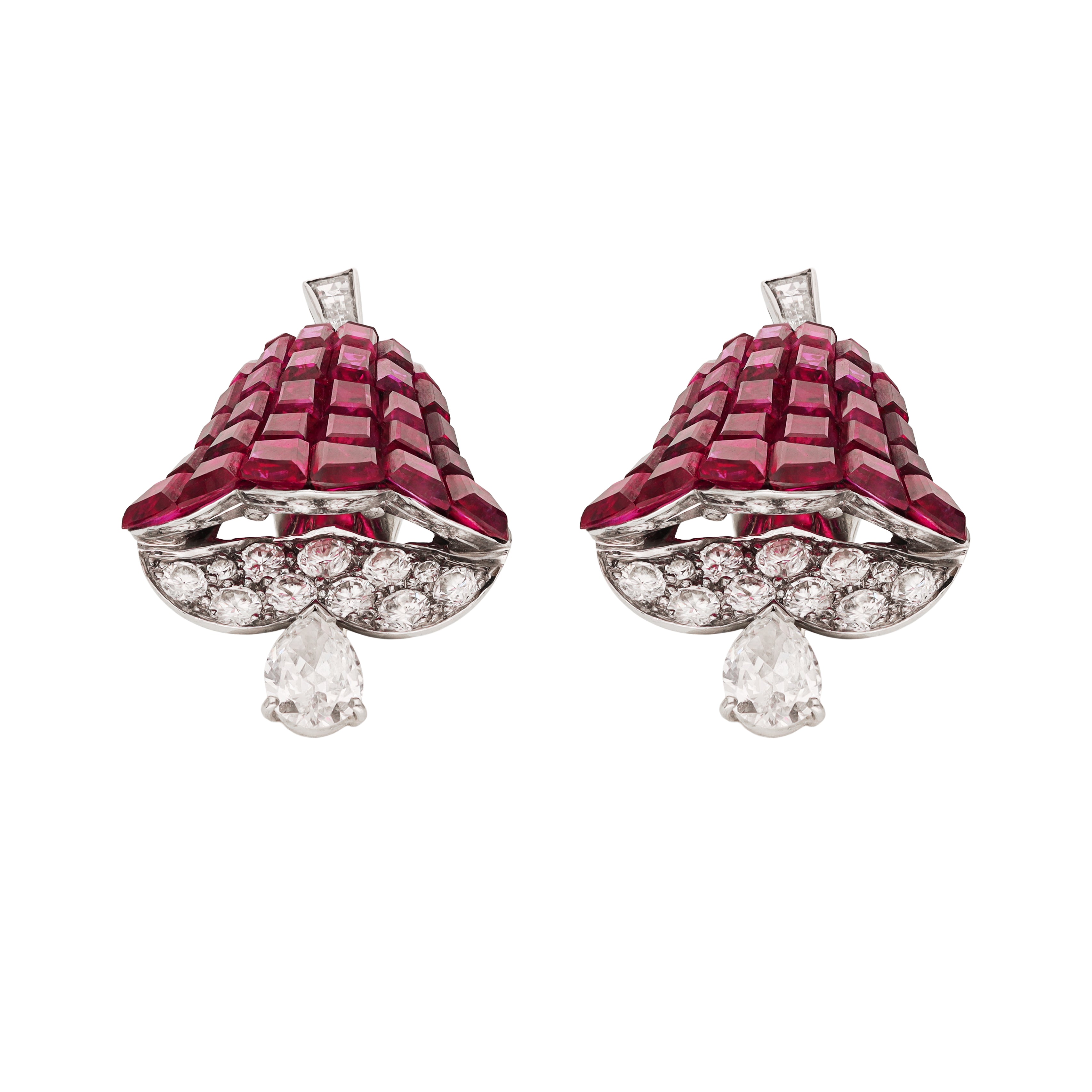 VAN CLEEF & ARPELS Pair of Mystery-Set Ruby and Diamond Ear Clips, France