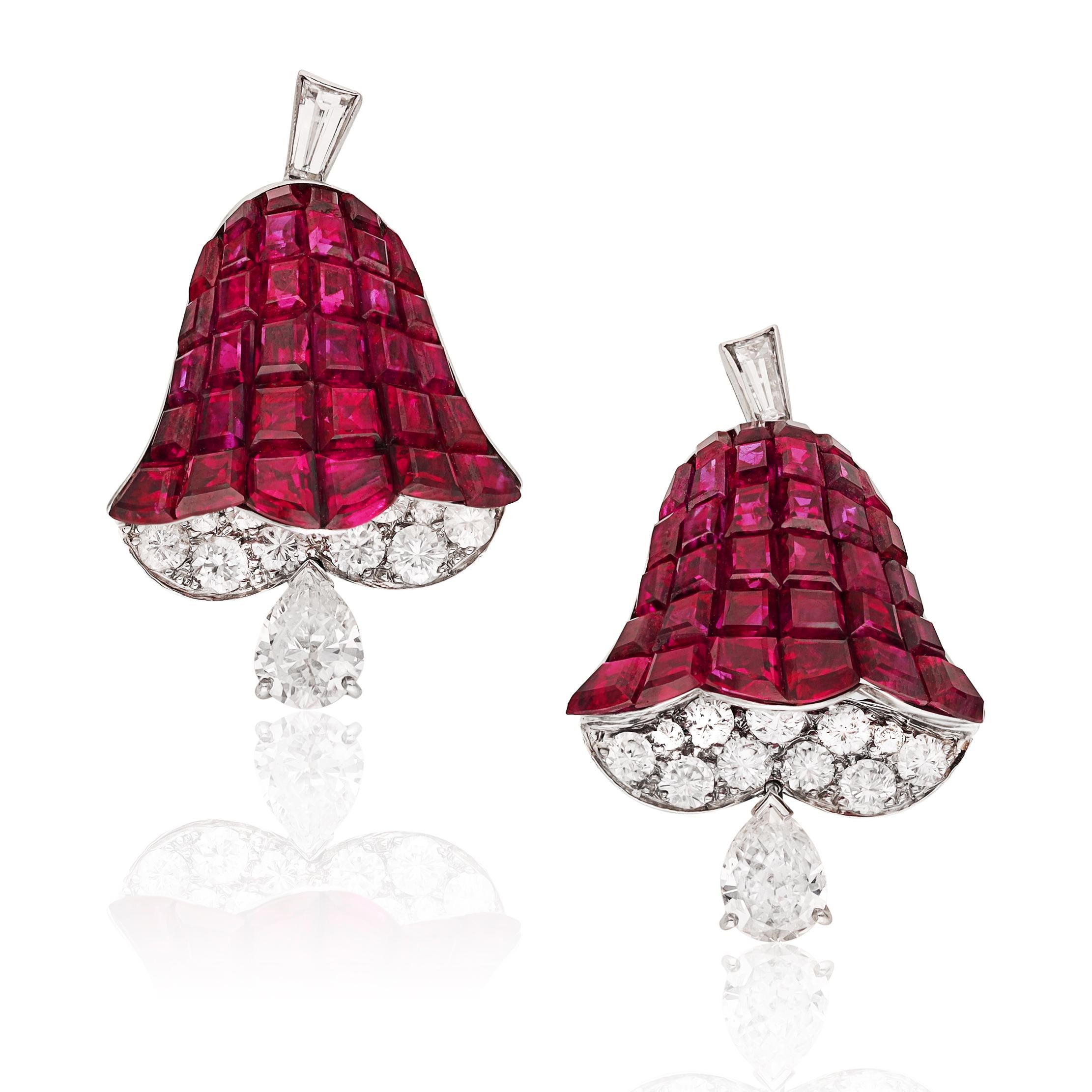 VAN CLEEF & ARPELS Pair of Mystery-Set Ruby and Diamond Ear Clips, France