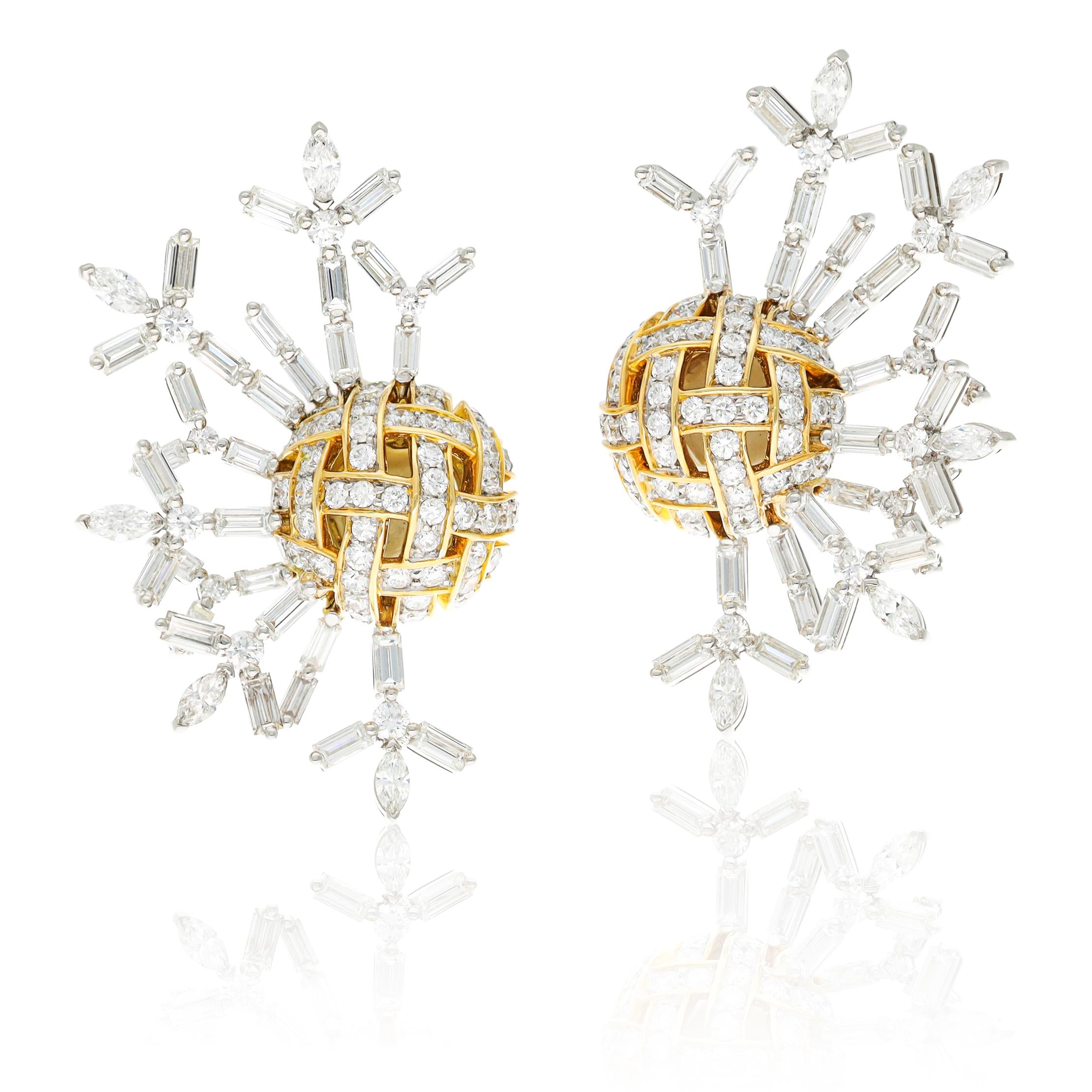 TIFFANY & CO. 18K Yellow Gold and Platinum Diamond Schlumberger “Coral” Ear Clip