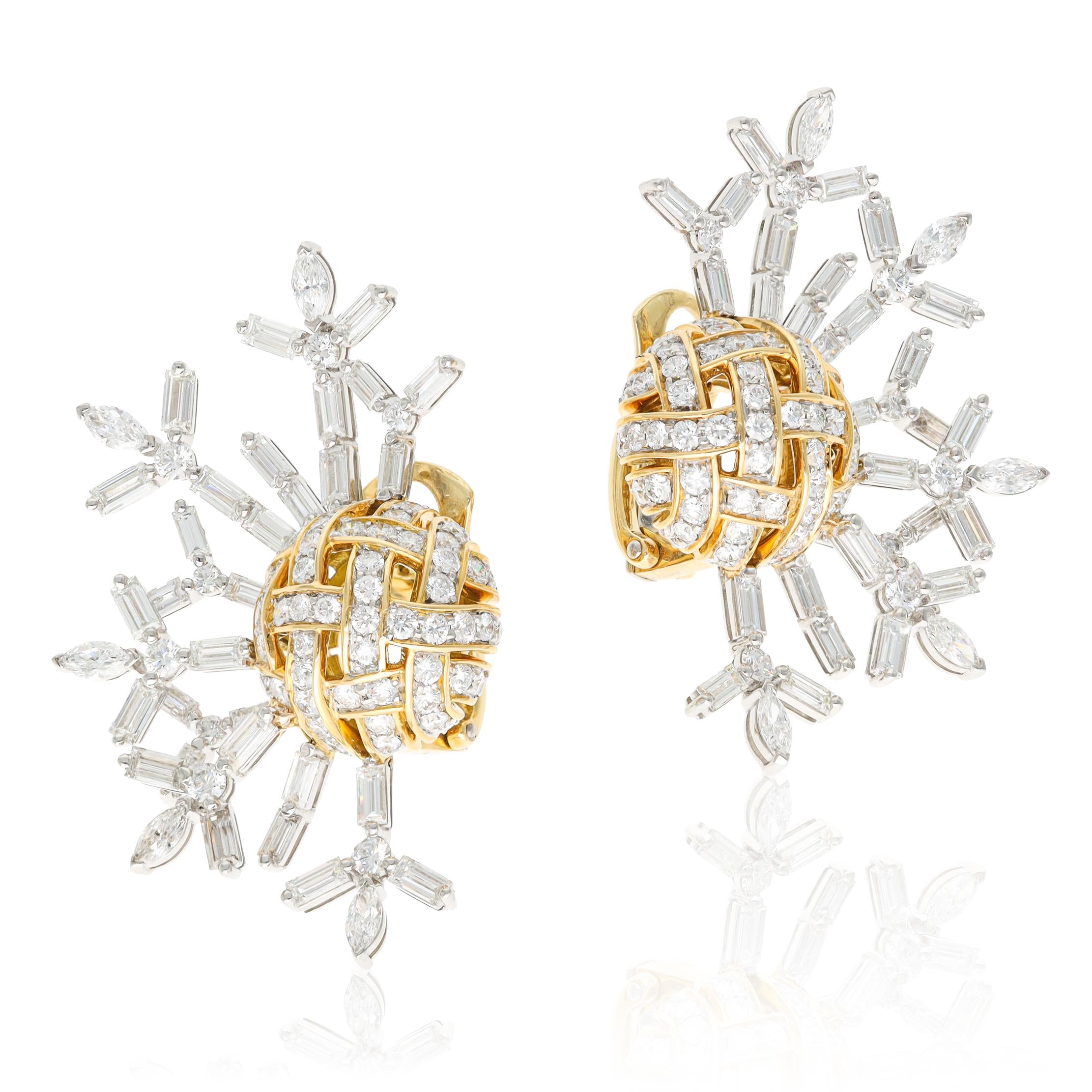 TIFFANY & CO. 18K Yellow Gold and Platinum Diamond Schlumberger “Coral” Ear Clip