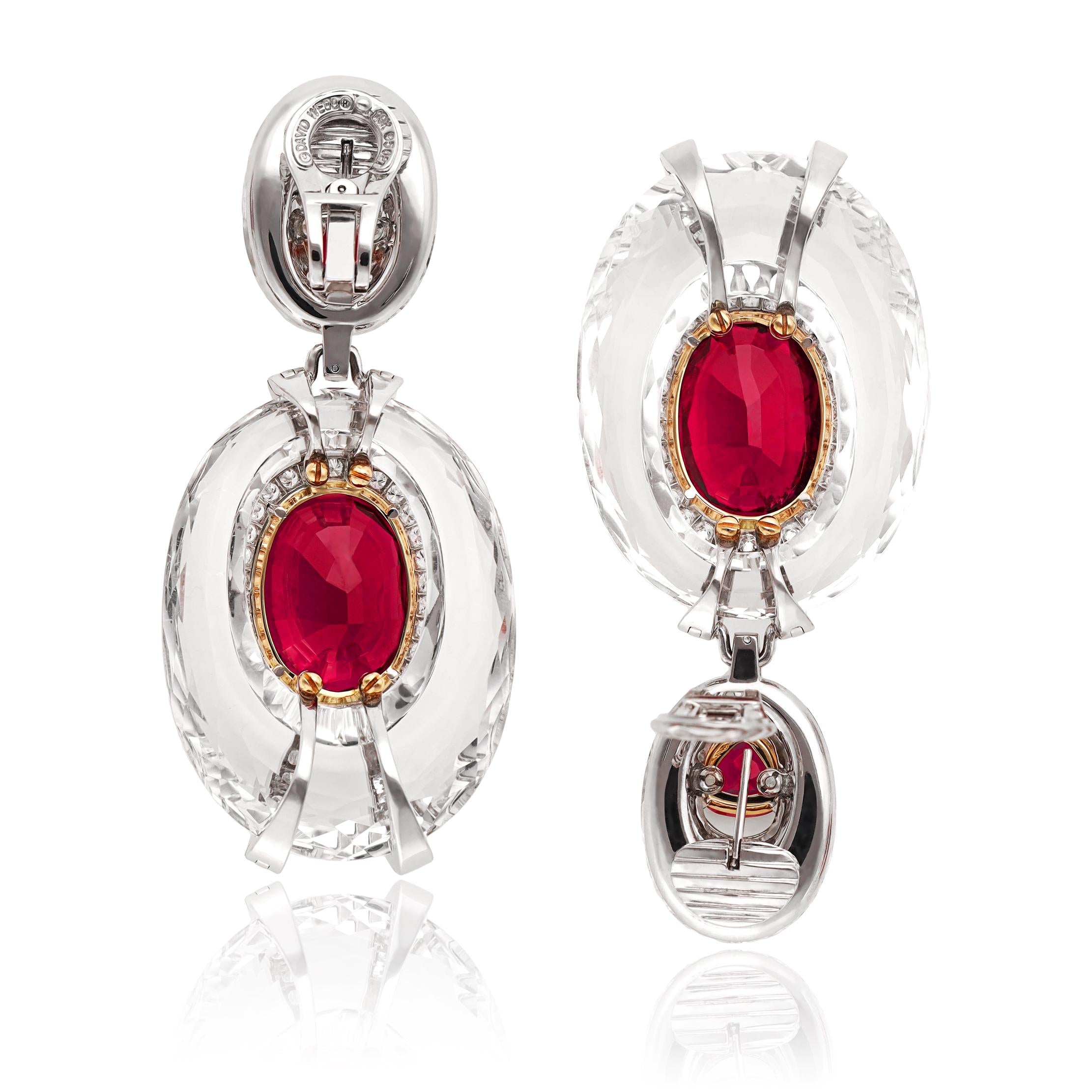 DAVID WEBB Platinum & 18K White Gold Rubellite Rock Crystal and Diamond Earrings