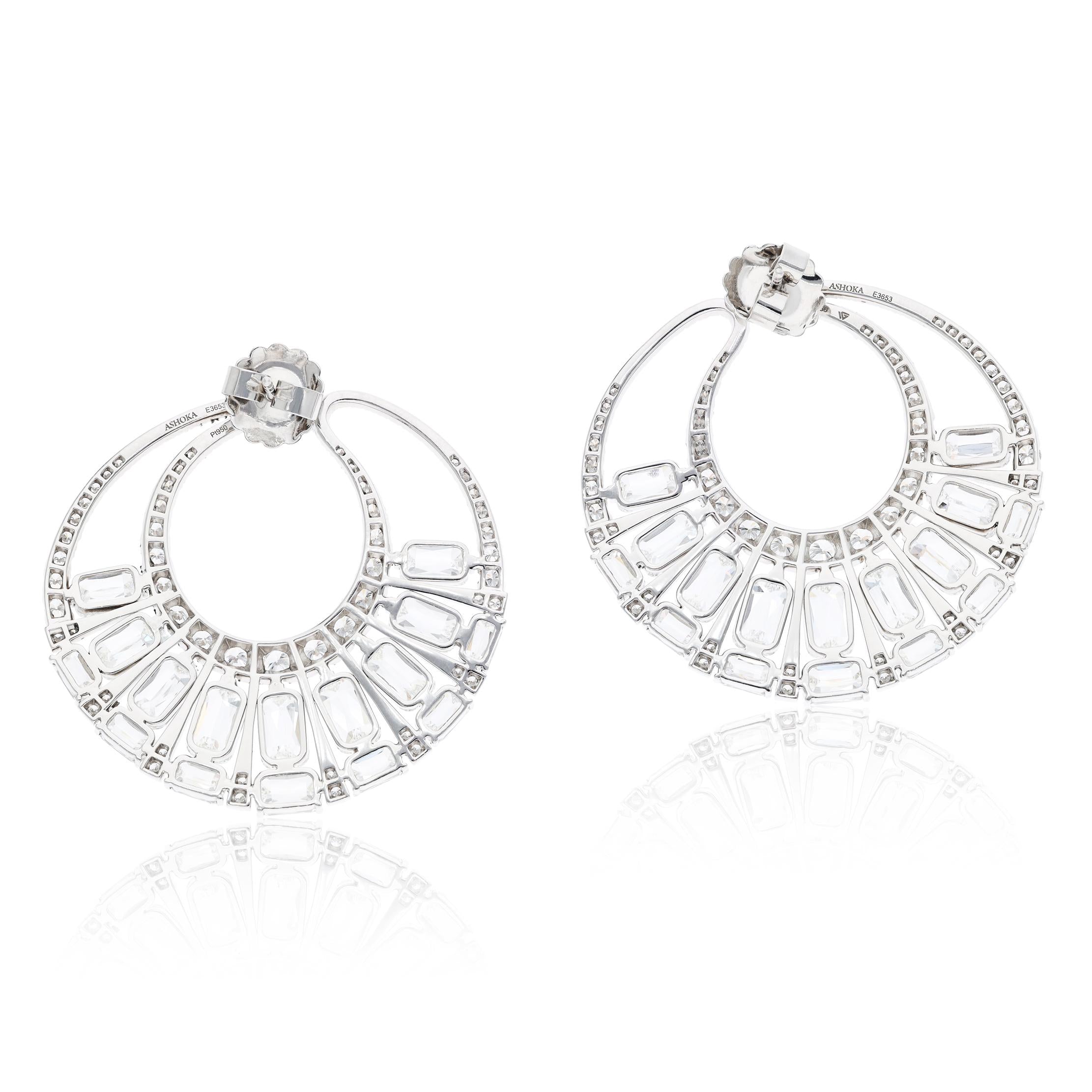 Diamond Platinum Half-Moon Hoop Earrings