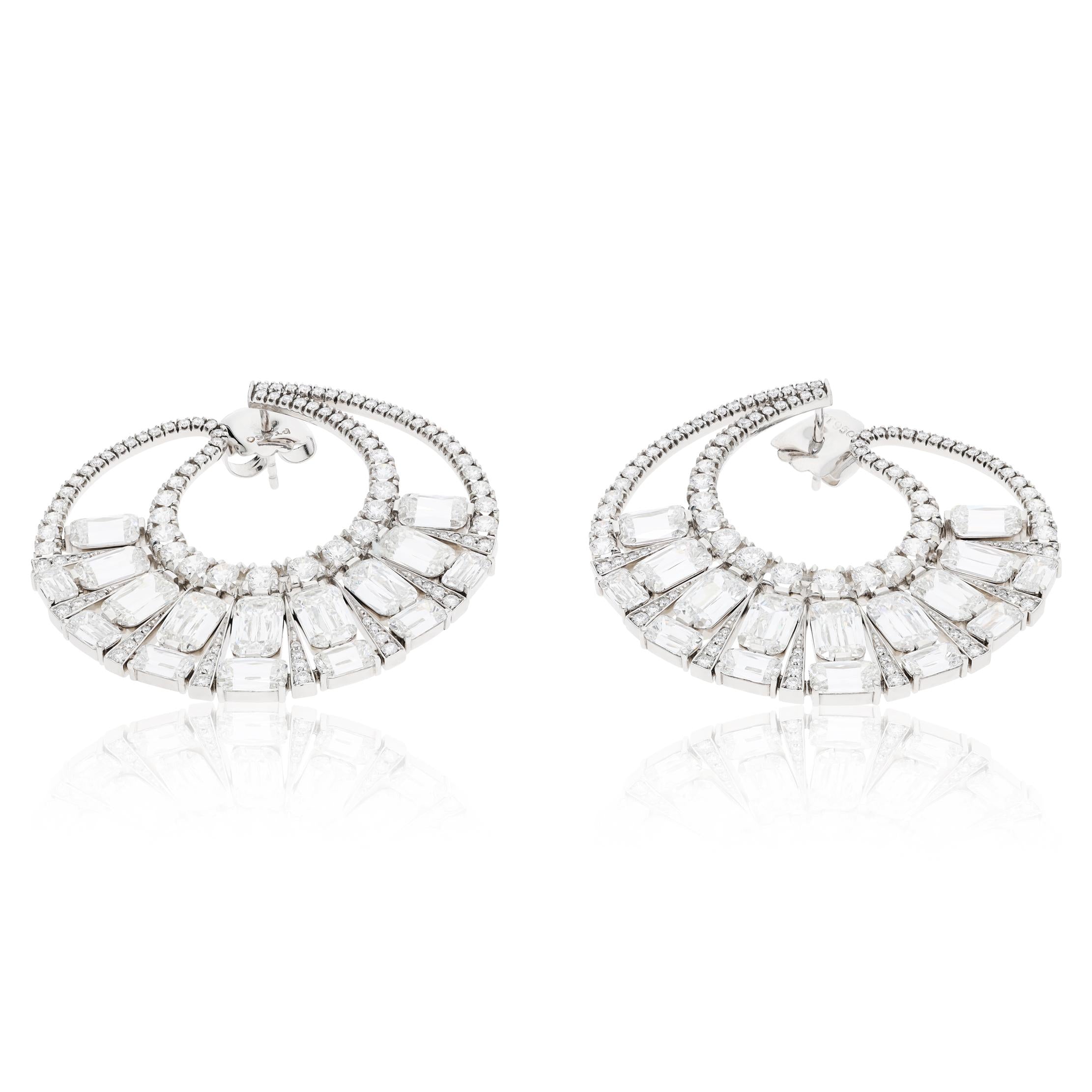 Diamond Platinum Half-Moon Hoop Earrings