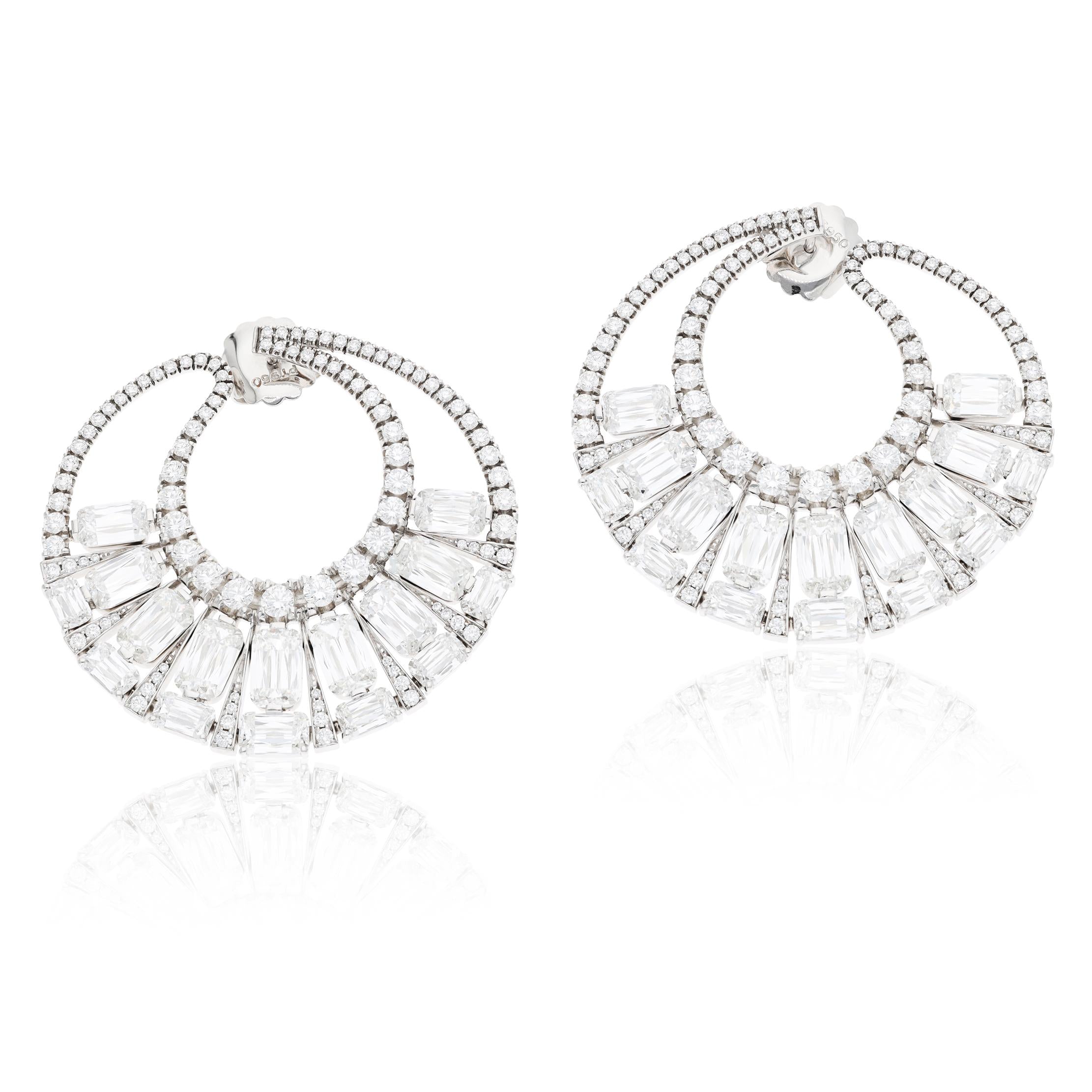 Diamond Platinum Half-Moon Hoop Earrings