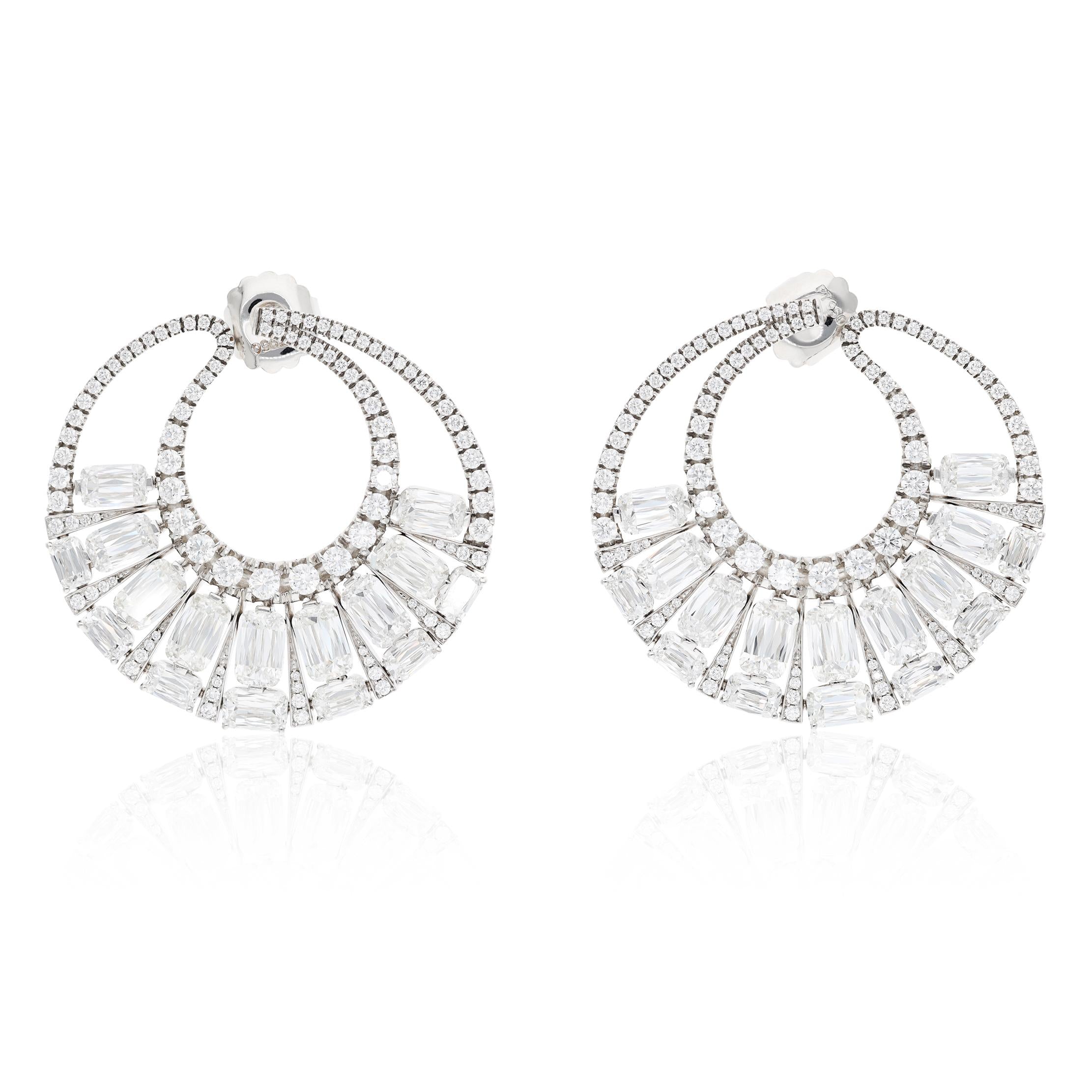 Diamond Platinum Half-Moon Hoop Earrings