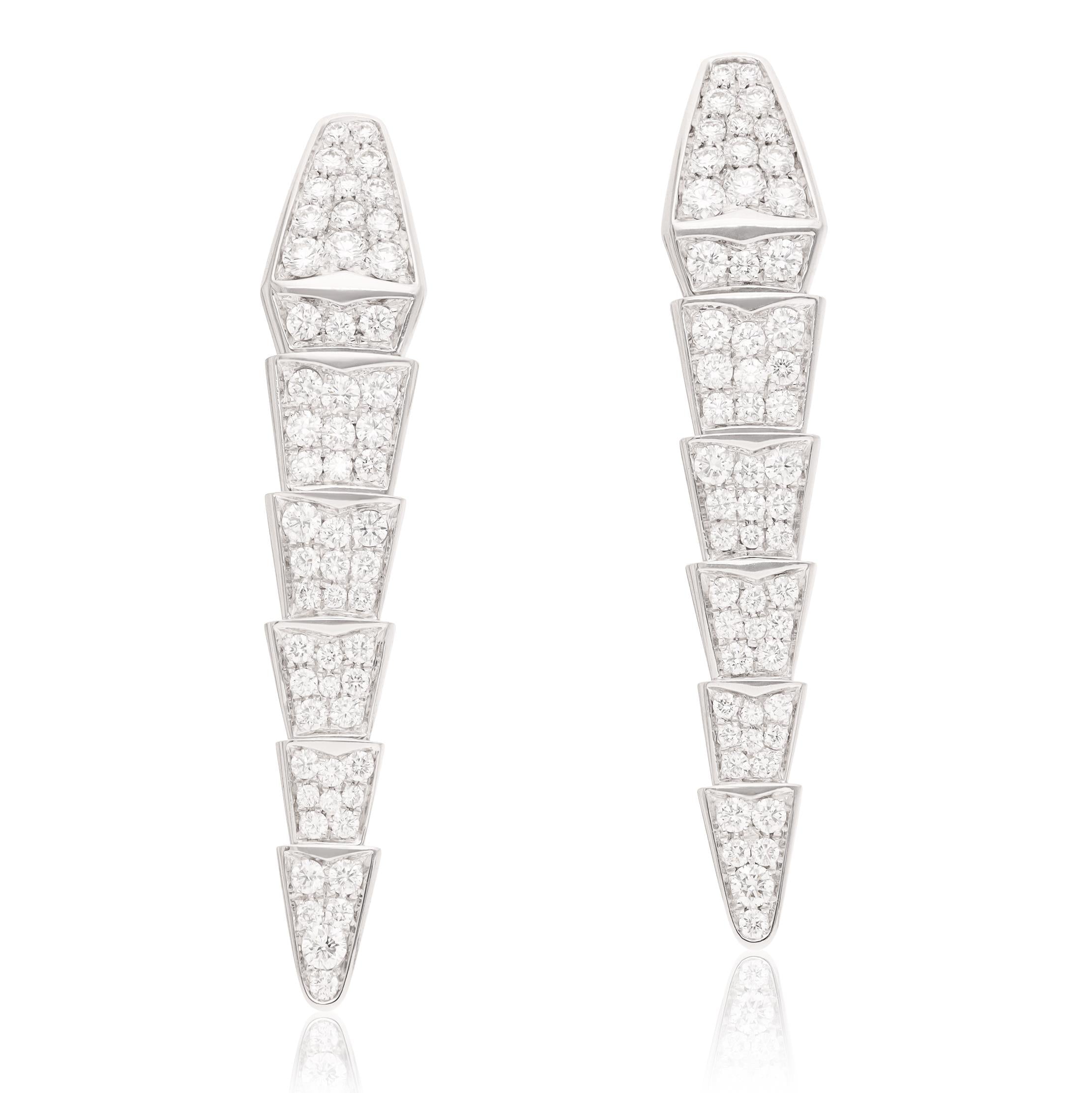 BULGARI 18K White Gold Diamond Serpenti Viper Ear Clips