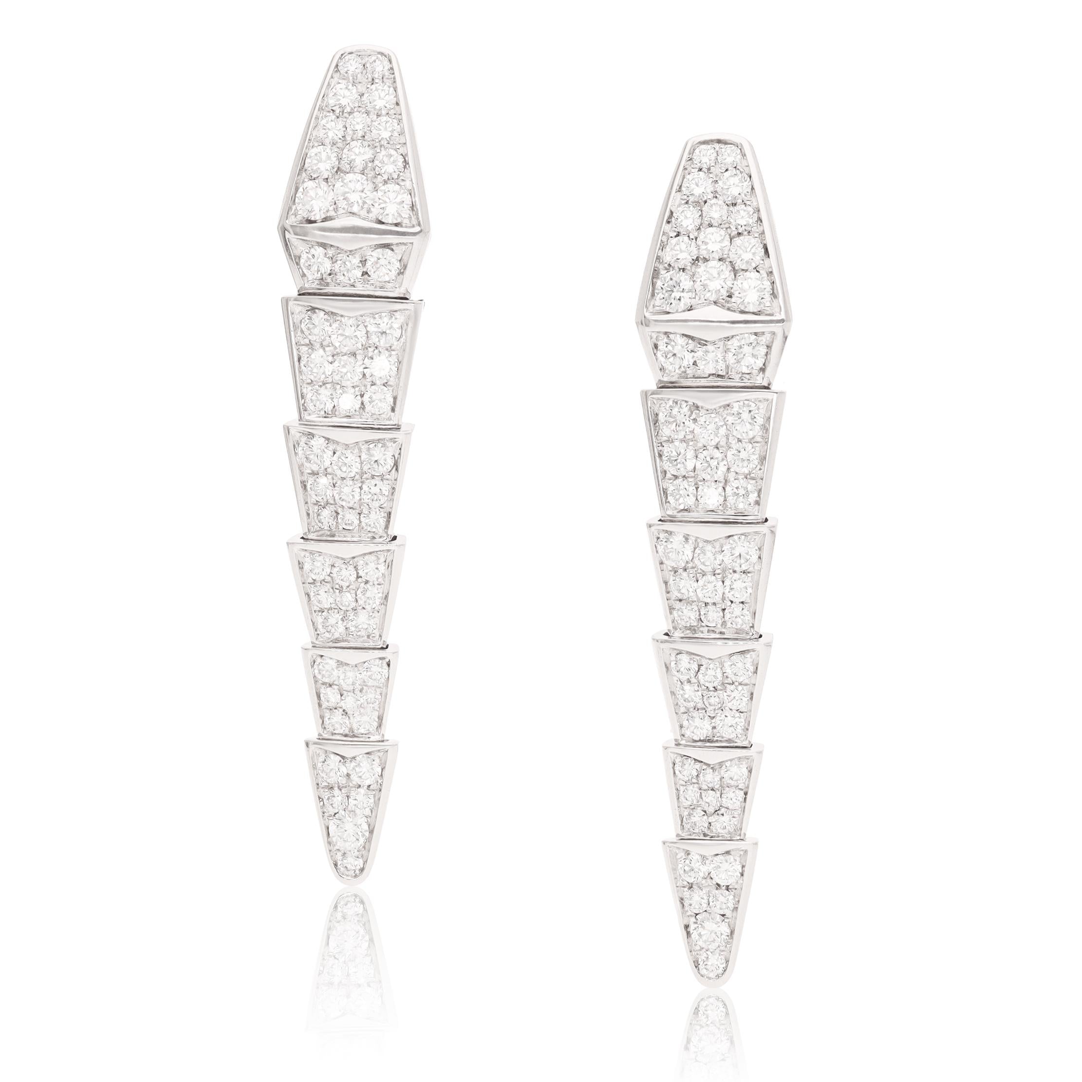 BULGARI 18K White Gold Diamond Serpenti Viper Ear Clips