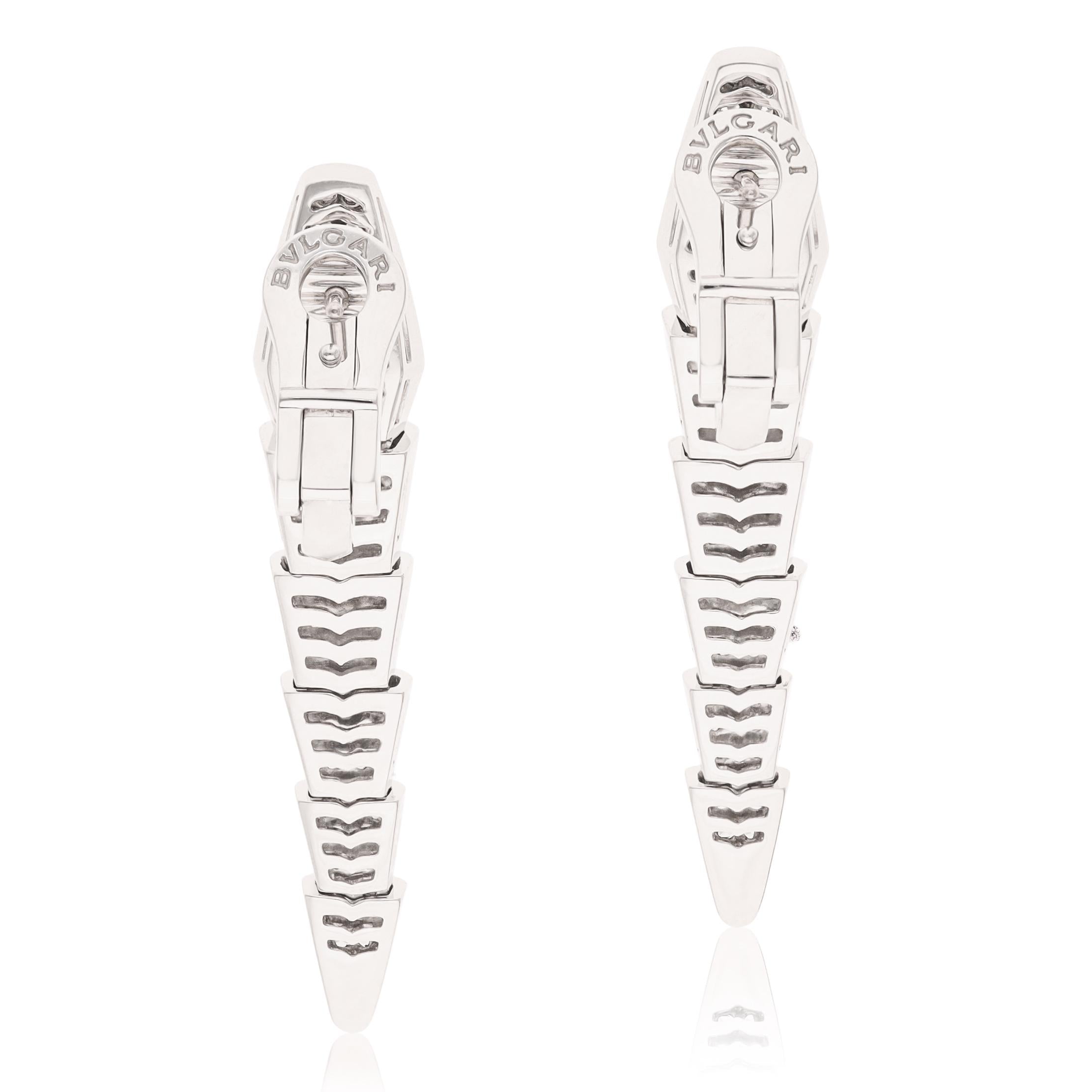 BULGARI 18K White Gold Diamond Serpenti Viper Ear Clips
