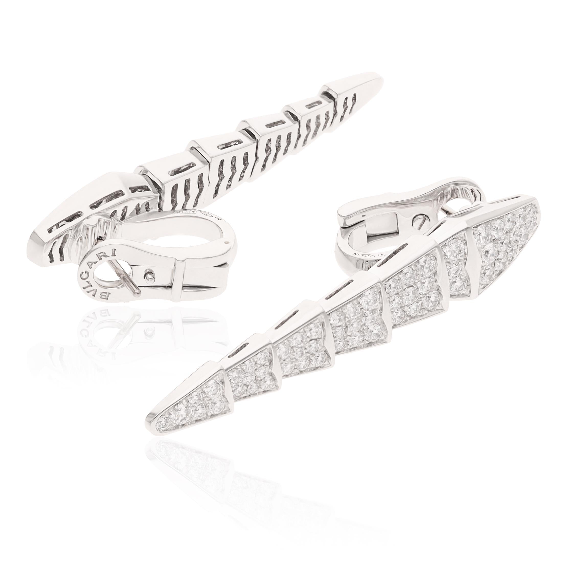 BULGARI 18K White Gold Diamond Serpenti Viper Ear Clips