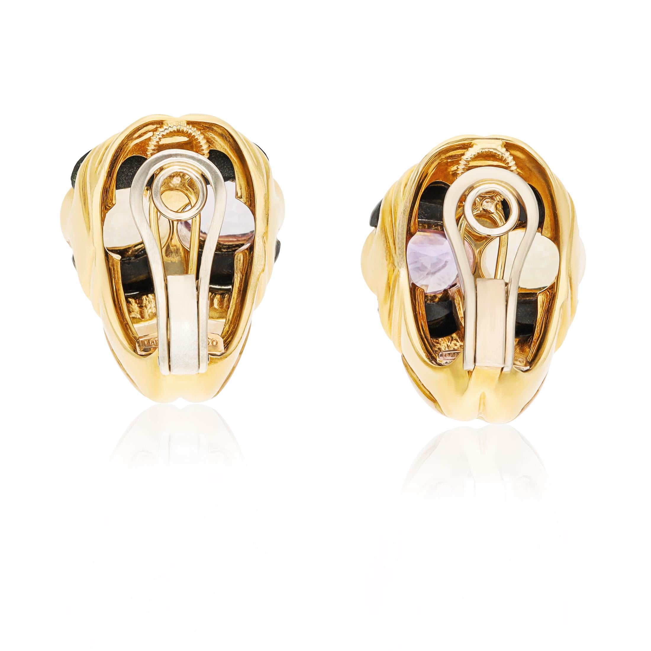 MARINA B. 18K Yellow Gold Multi-Gem and Onyx Ear Clips