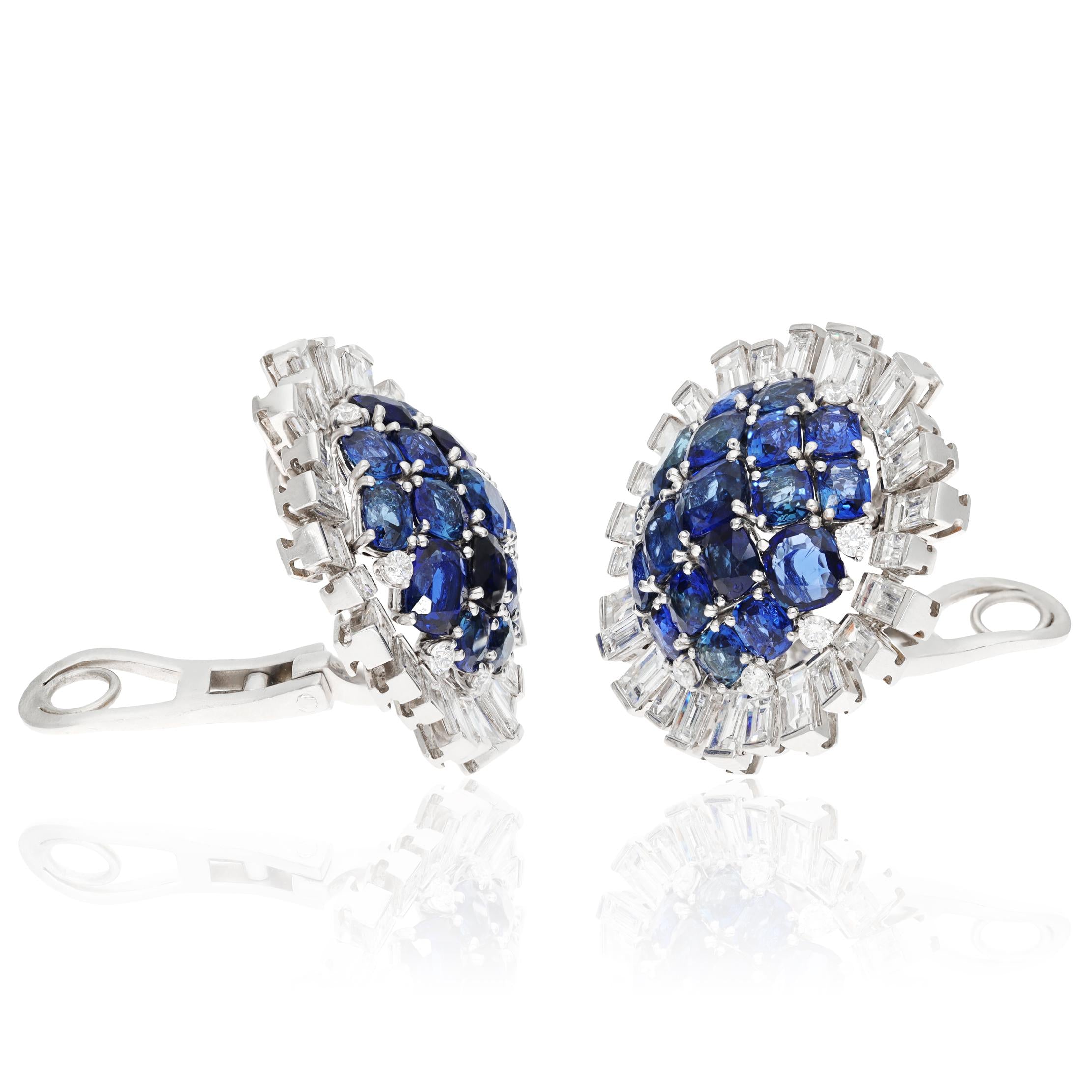 BULGARI Sapphire and Diamond Flower Ear Clips, Circa 1960s