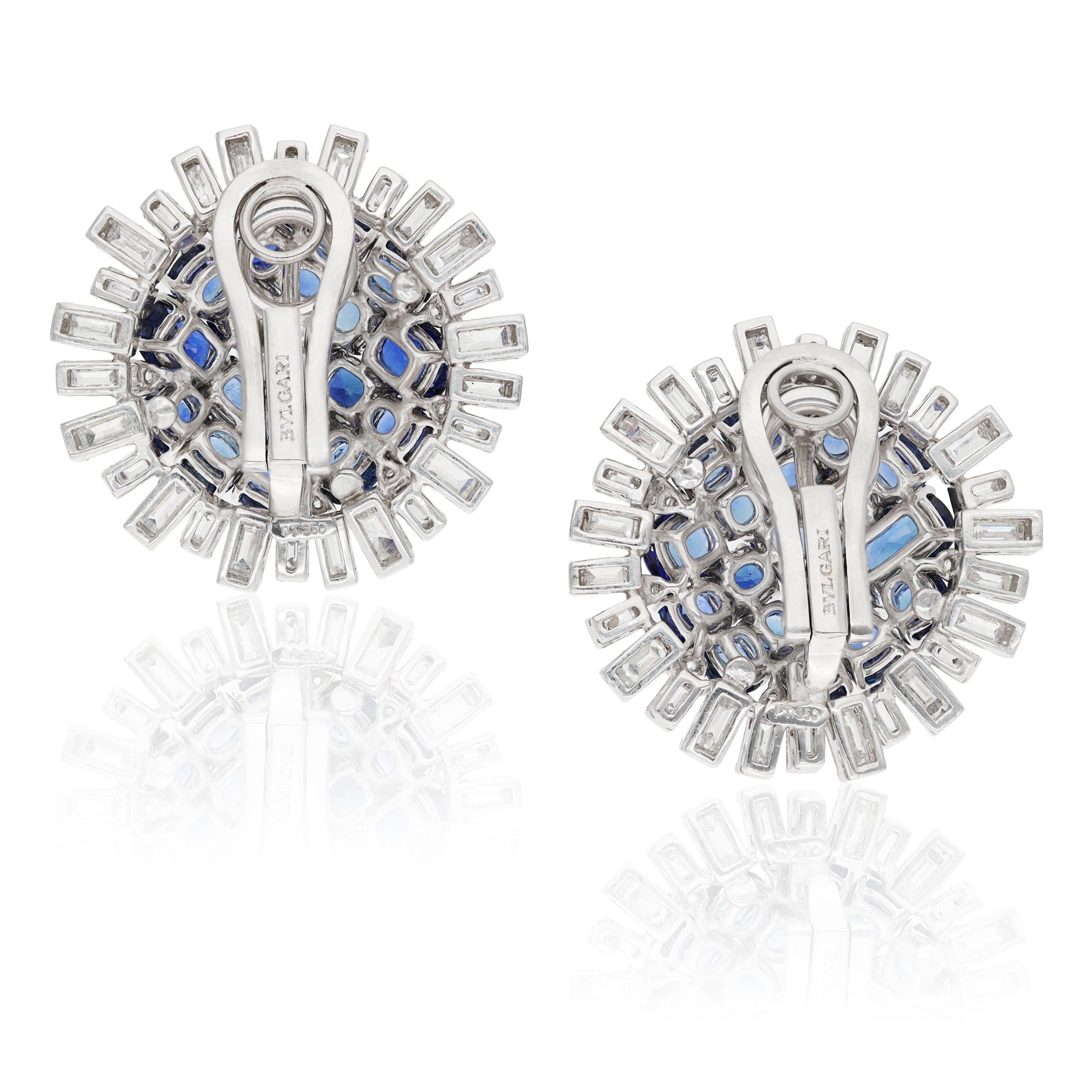 BULGARI Sapphire and Diamond Flower Ear Clips, Circa 1960s