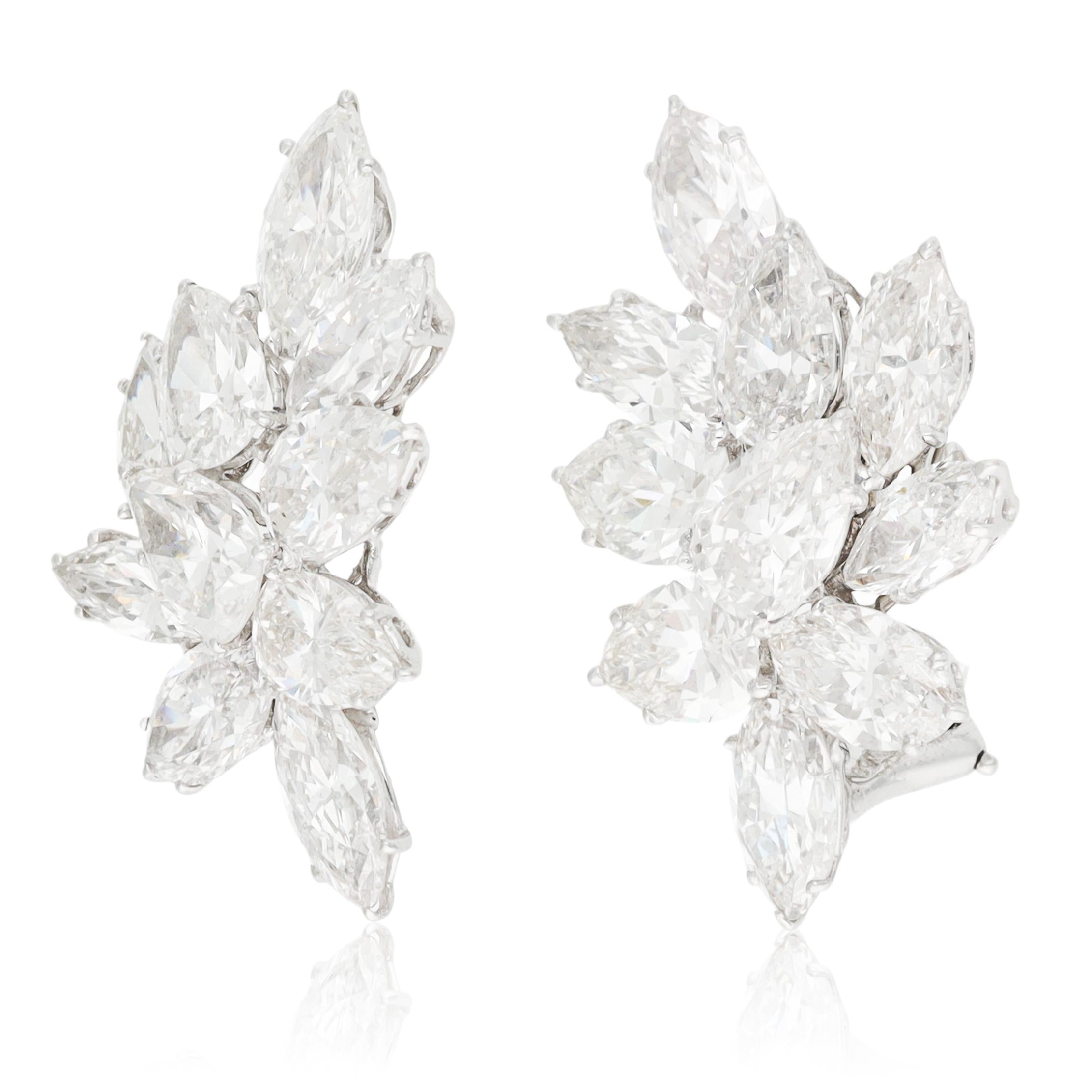 YAFA Platinum & 18K Gold Marquise and Pear-Shaped Diamond Cluster Ear Clips