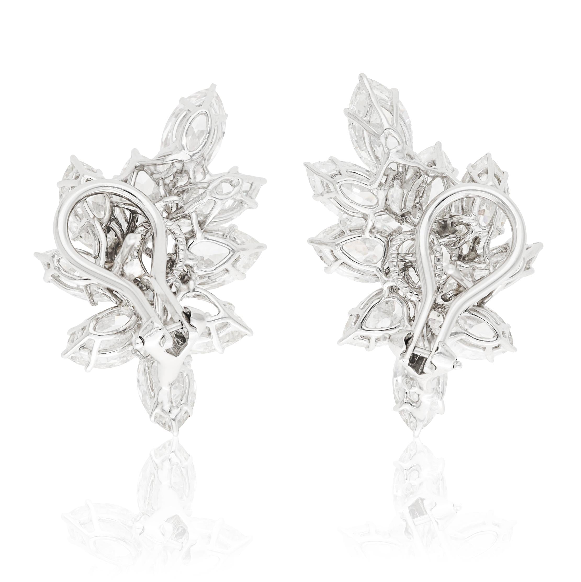 YAFA Platinum & 18K Gold Marquise and Pear-Shaped Diamond Cluster Ear Clips