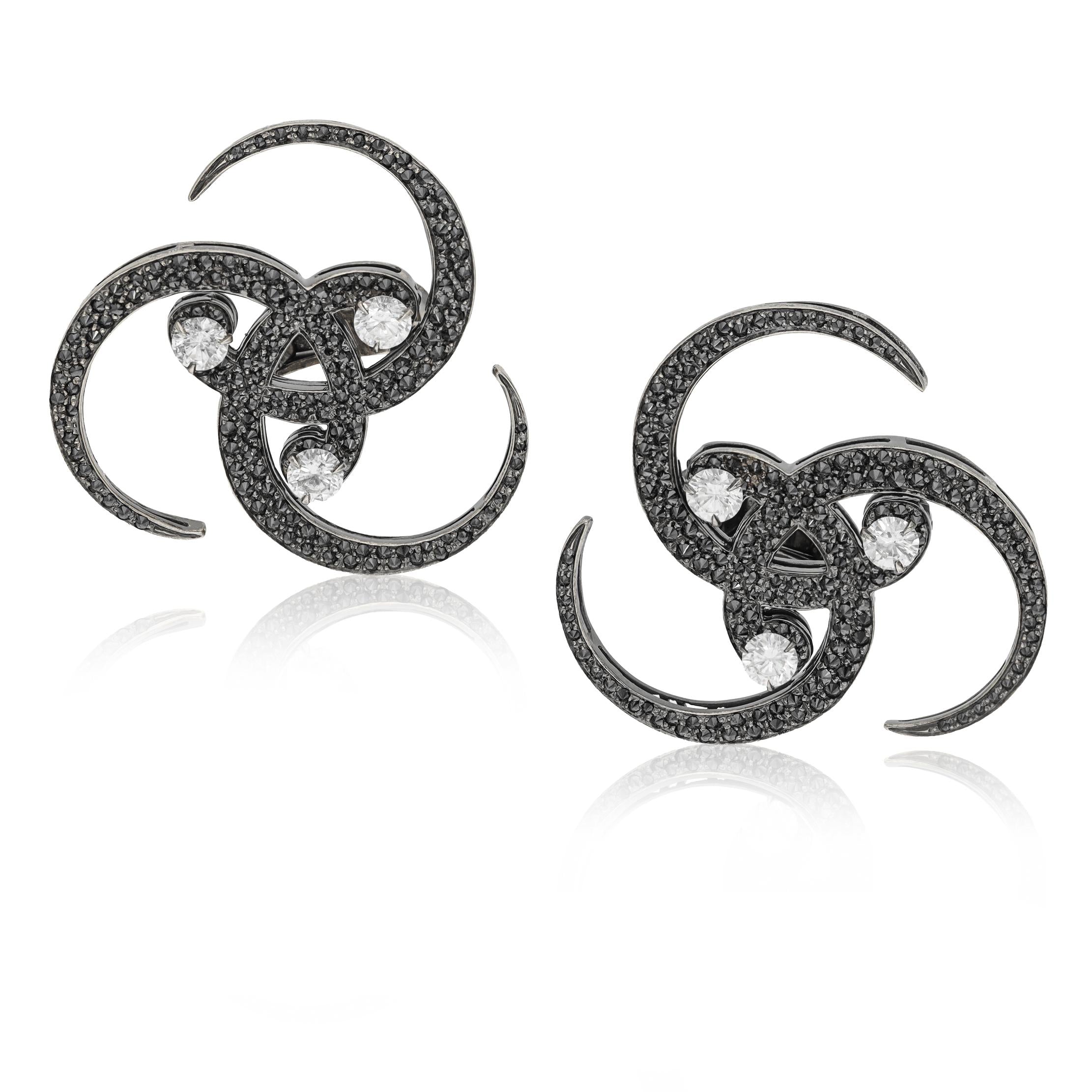 VHERNIER 18K Blackened Gold White & Colored Diamond Earrings