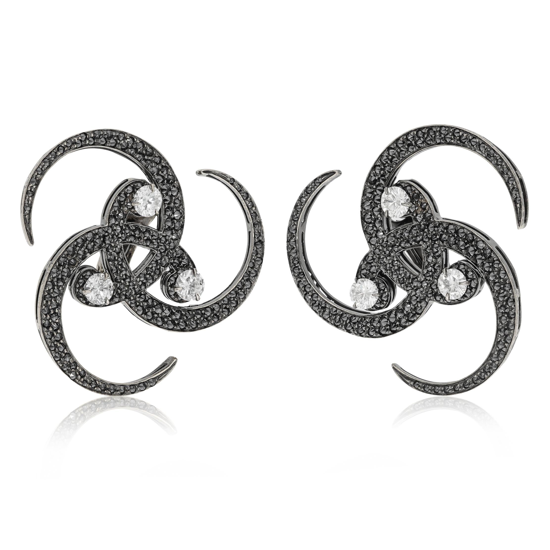 VHERNIER 18K Blackened Gold White & Colored Diamond Earrings