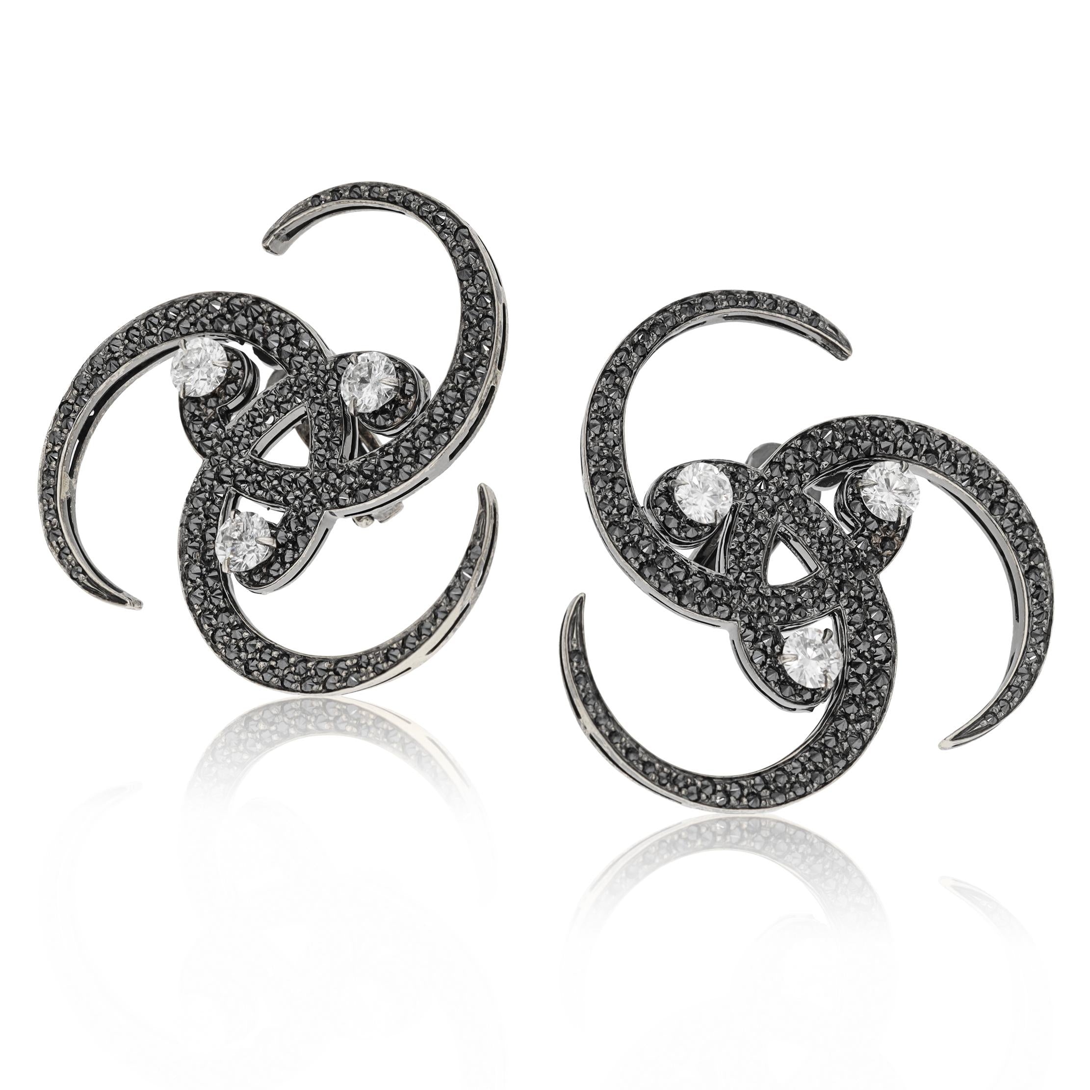 VHERNIER 18K Blackened Gold White & Colored Diamond Earrings