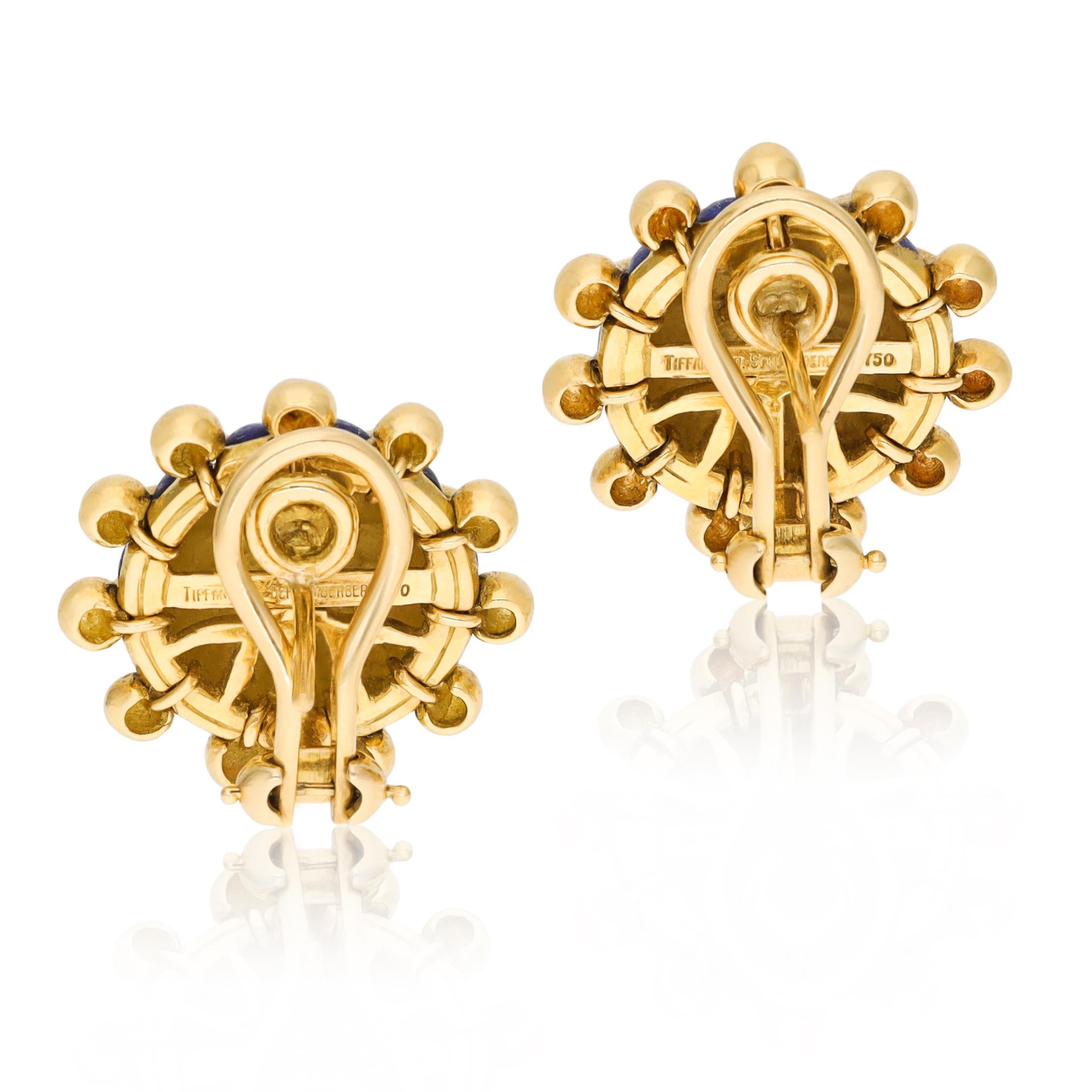 TIFFANY & CO. Jean Schlumberger 18K Yellow Gold Blue Enamel Earrings