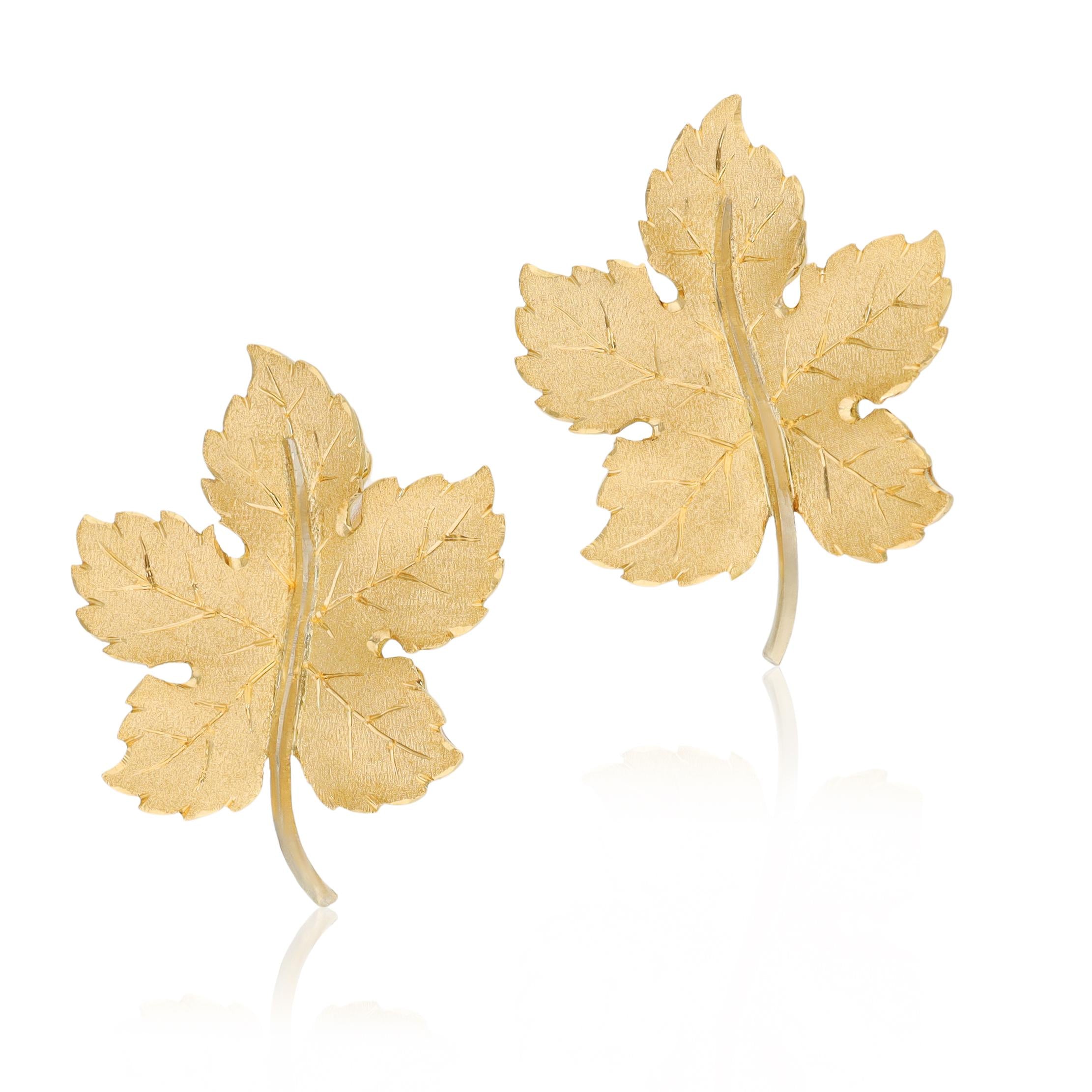 BUCCELLATI 18K Yellow Gold Large Maple Leaf Ear Clips