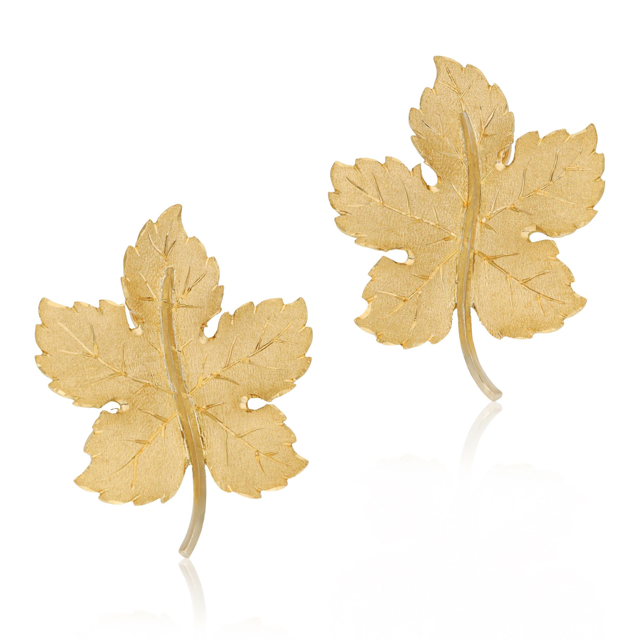 BUCCELLATI 18K Yellow Gold Large Maple Leaf Ear Clips