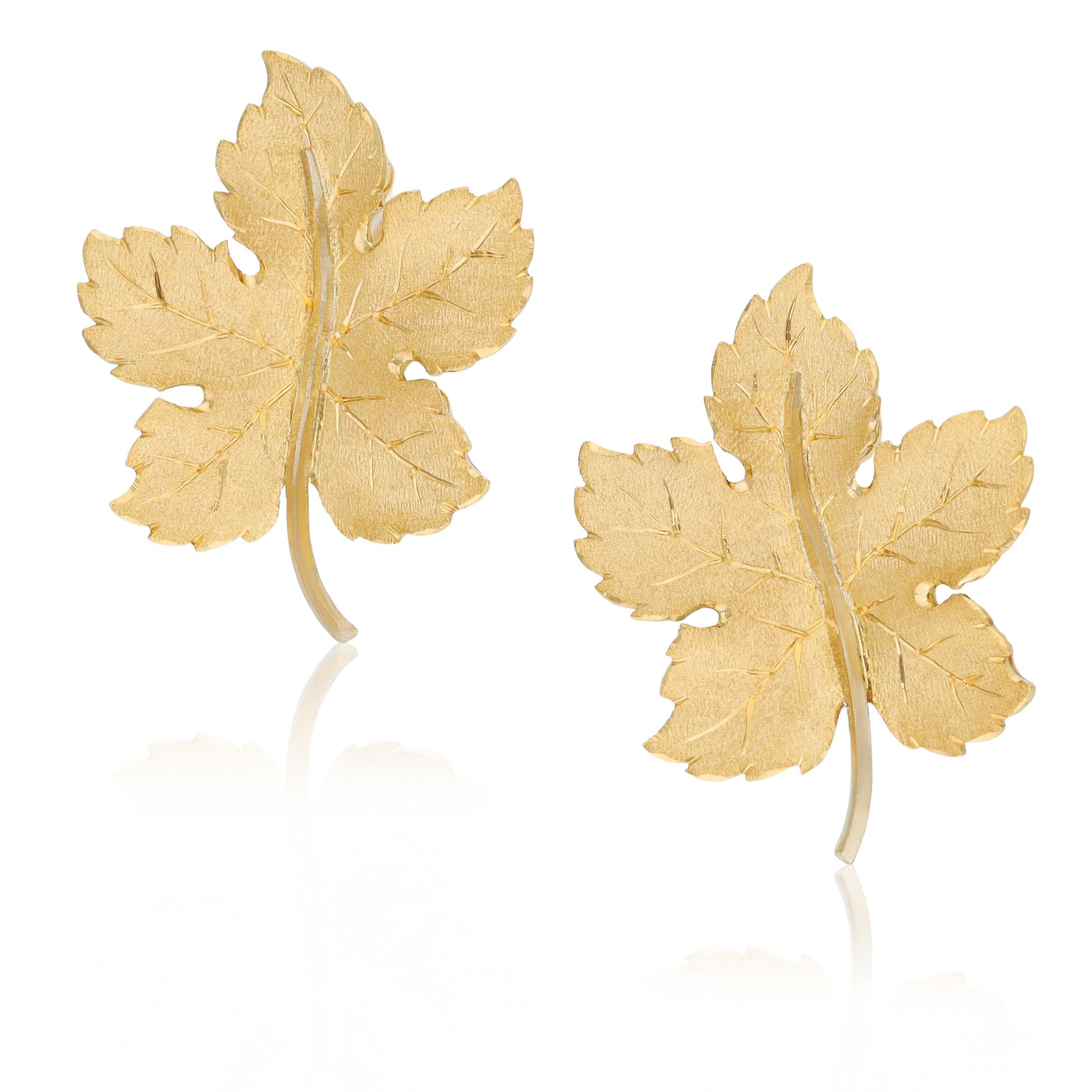 BUCCELLATI 18K Yellow Gold Large Maple Leaf Ear Clips