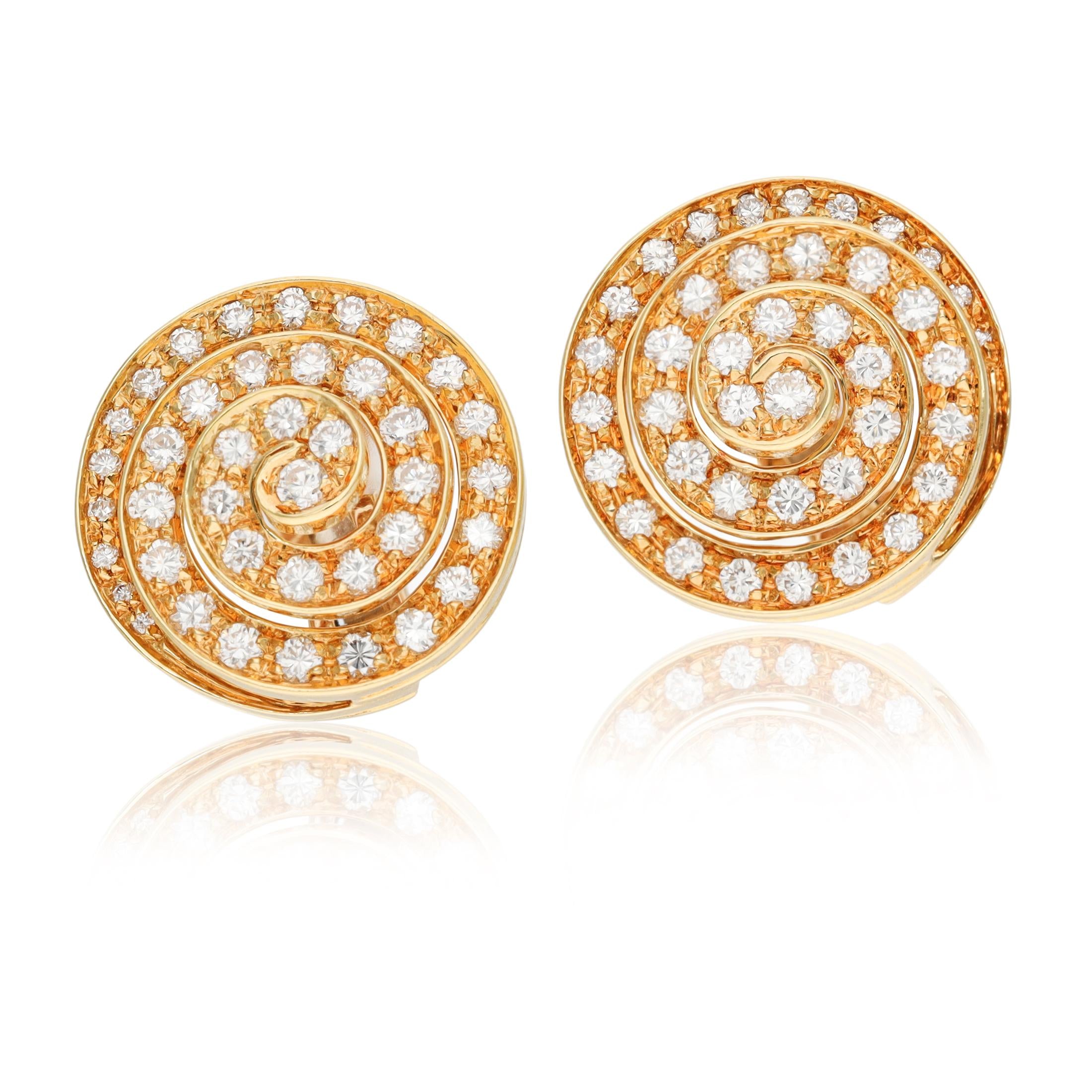 BULGARI 18K Yellow Gold Diamond Spiral Ear Clips