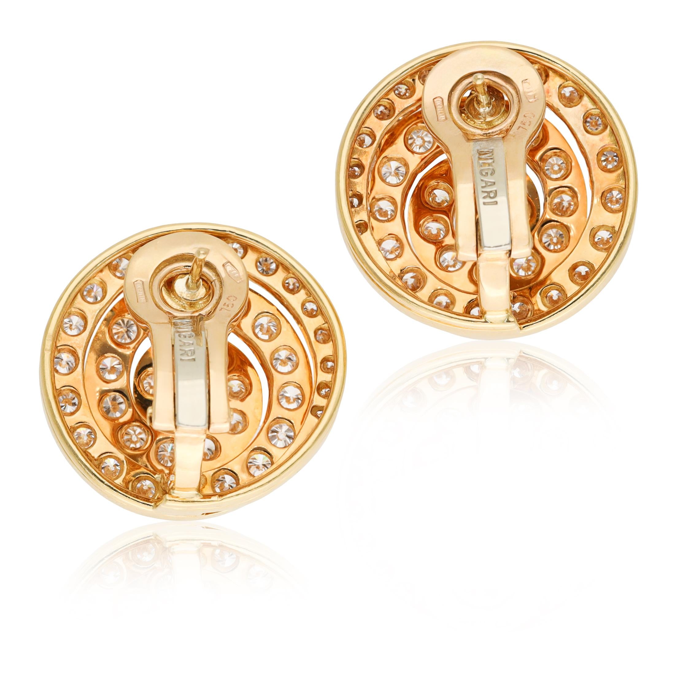 BULGARI 18K Yellow Gold Diamond Spiral Ear Clips