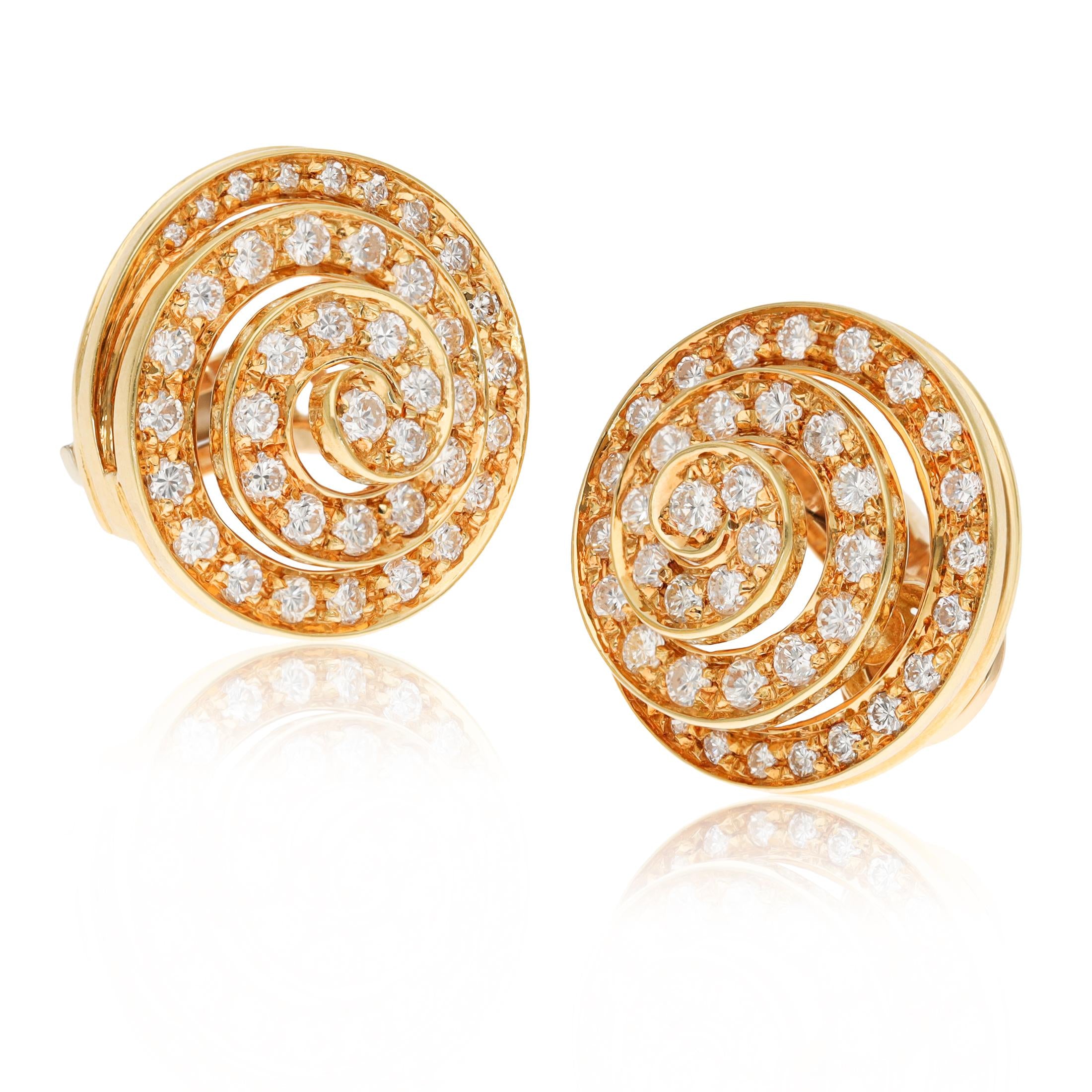 BULGARI 18K Yellow Gold Diamond Spiral Ear Clips